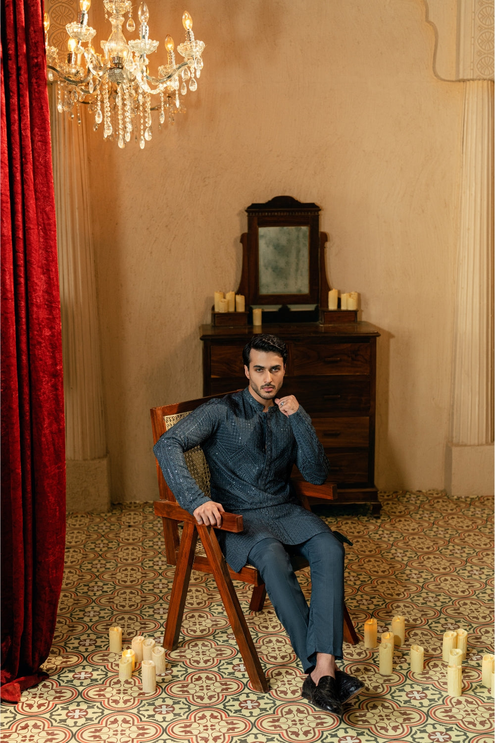 Charcoal Grey Zigzag Kurta Trouser/Shalwar