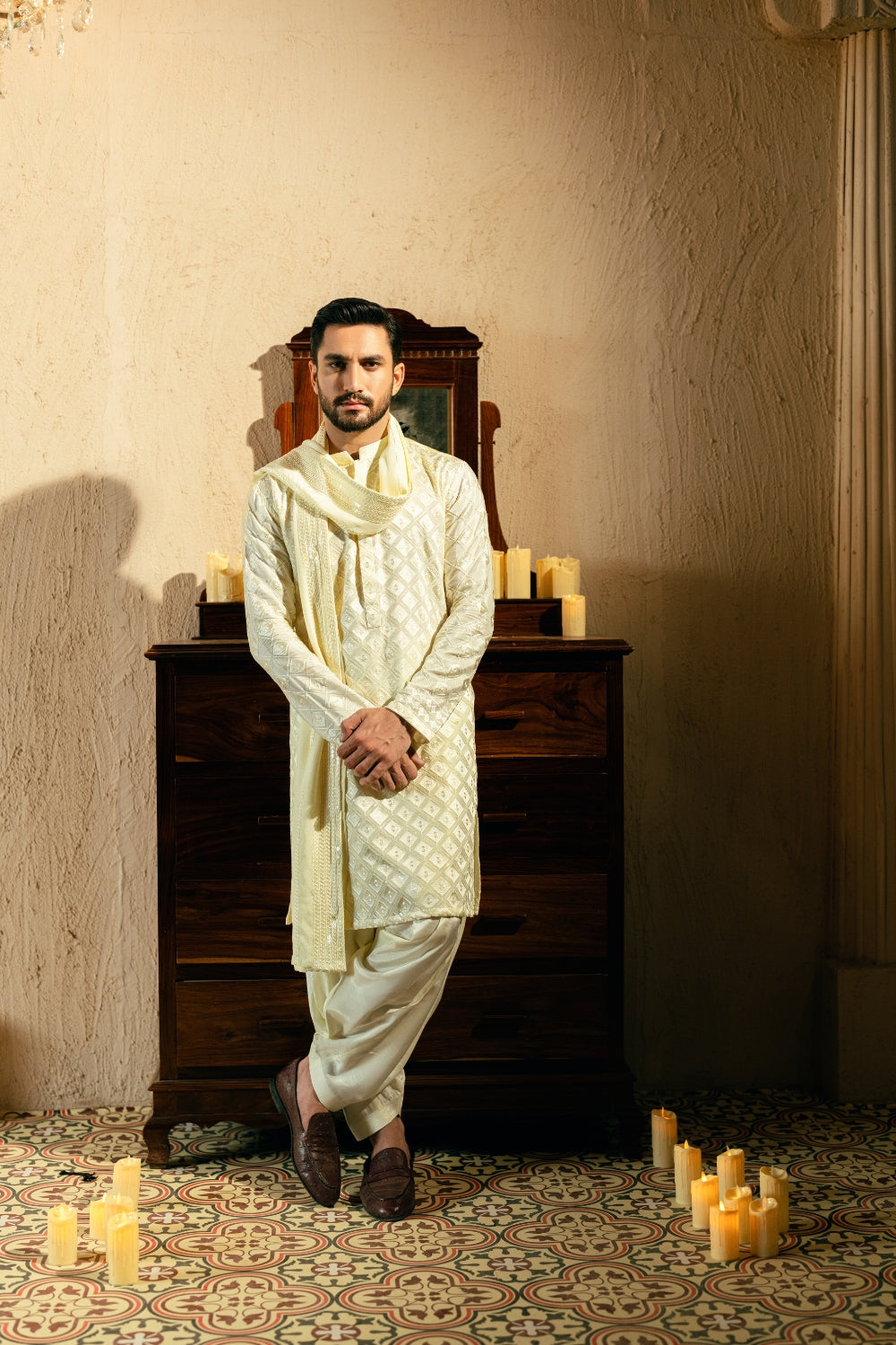 Big Diamond Cream Kurta Shalwar