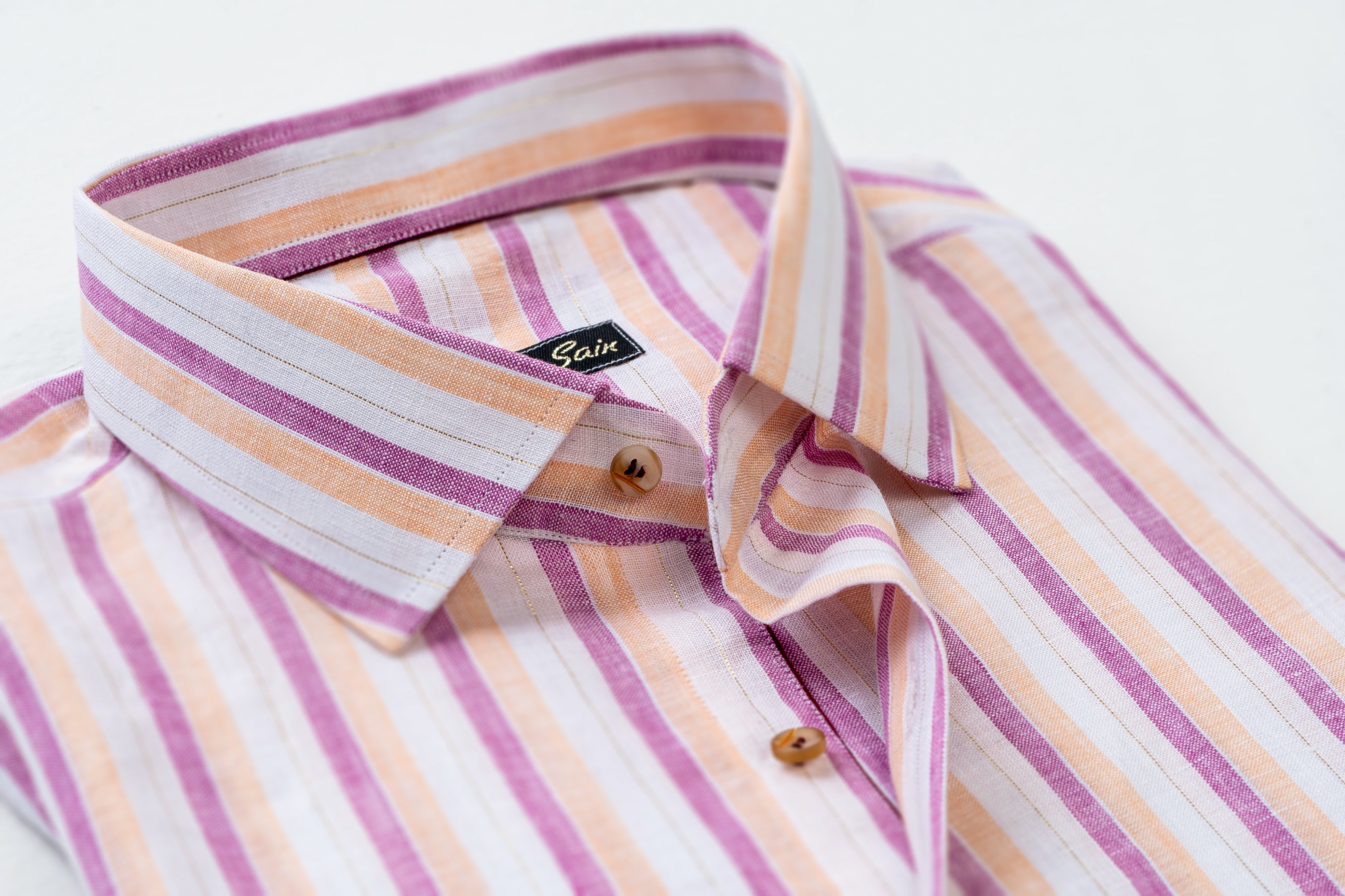 SOFT PURPLE AND ORANGE STRIPES PURE LINEN SHIRT