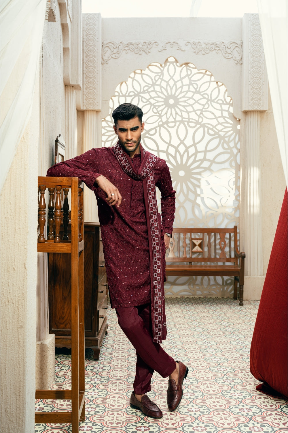 Diamond Maroon Kurta Trouser