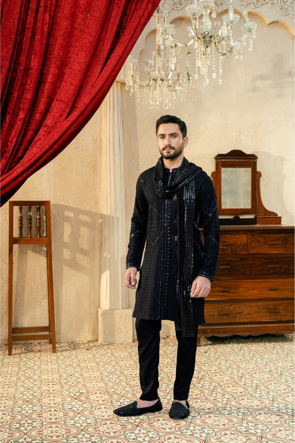 Black Zigzag Kurta Trouser/Shalwar