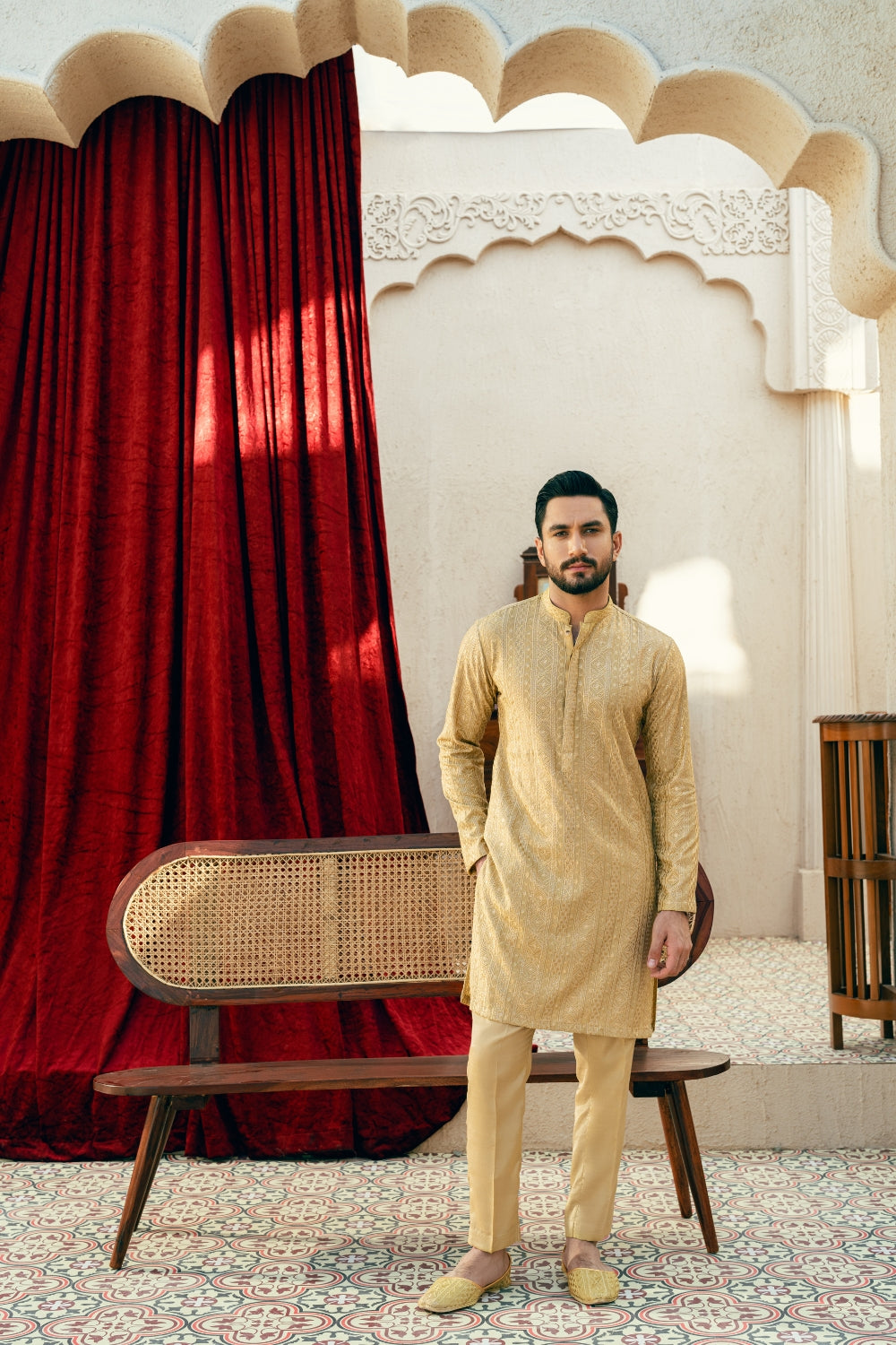 Pastel Yellow Kurta Trouser – Random Border Design