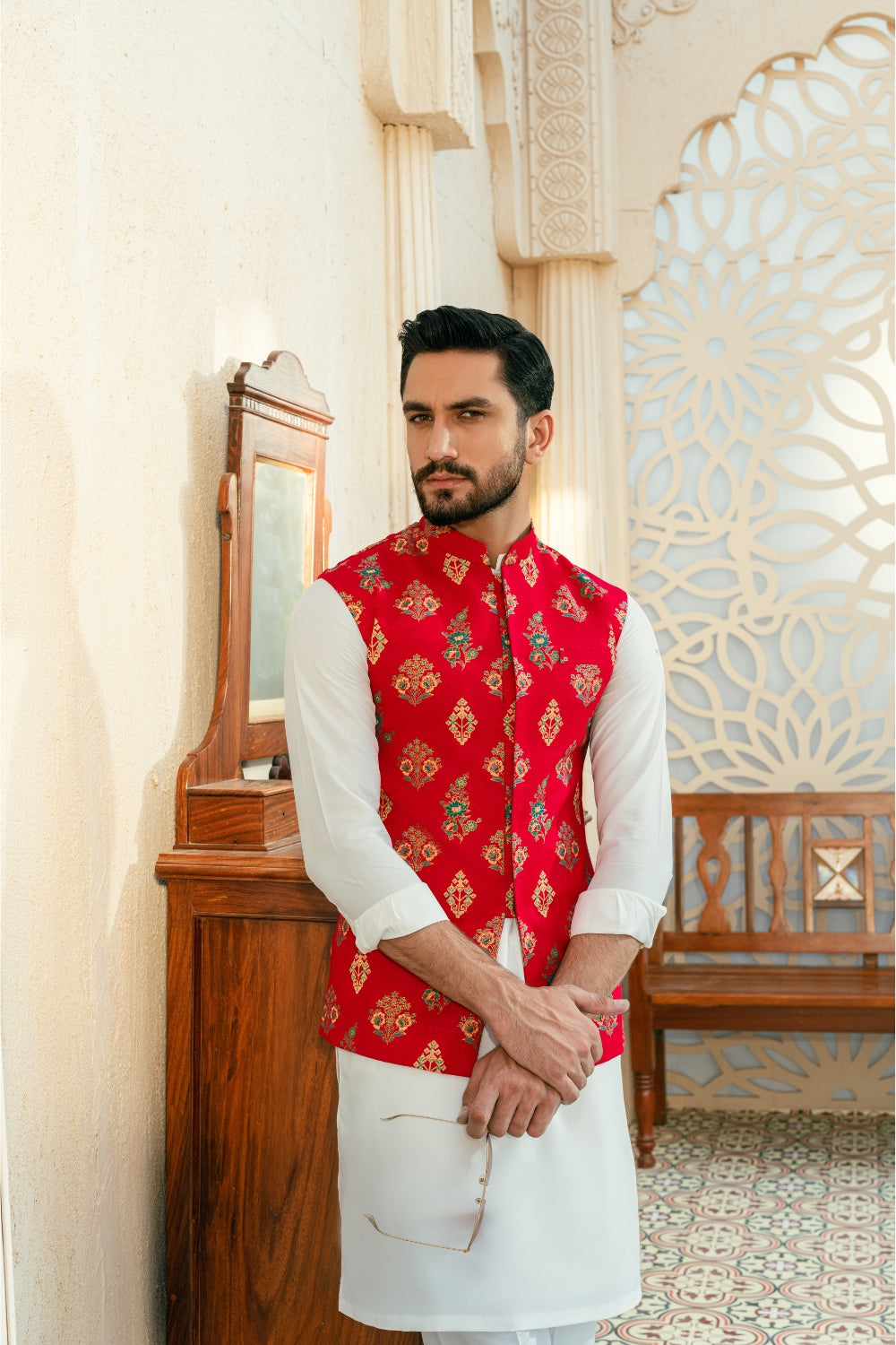 Hot pink Block Print Waistcoat