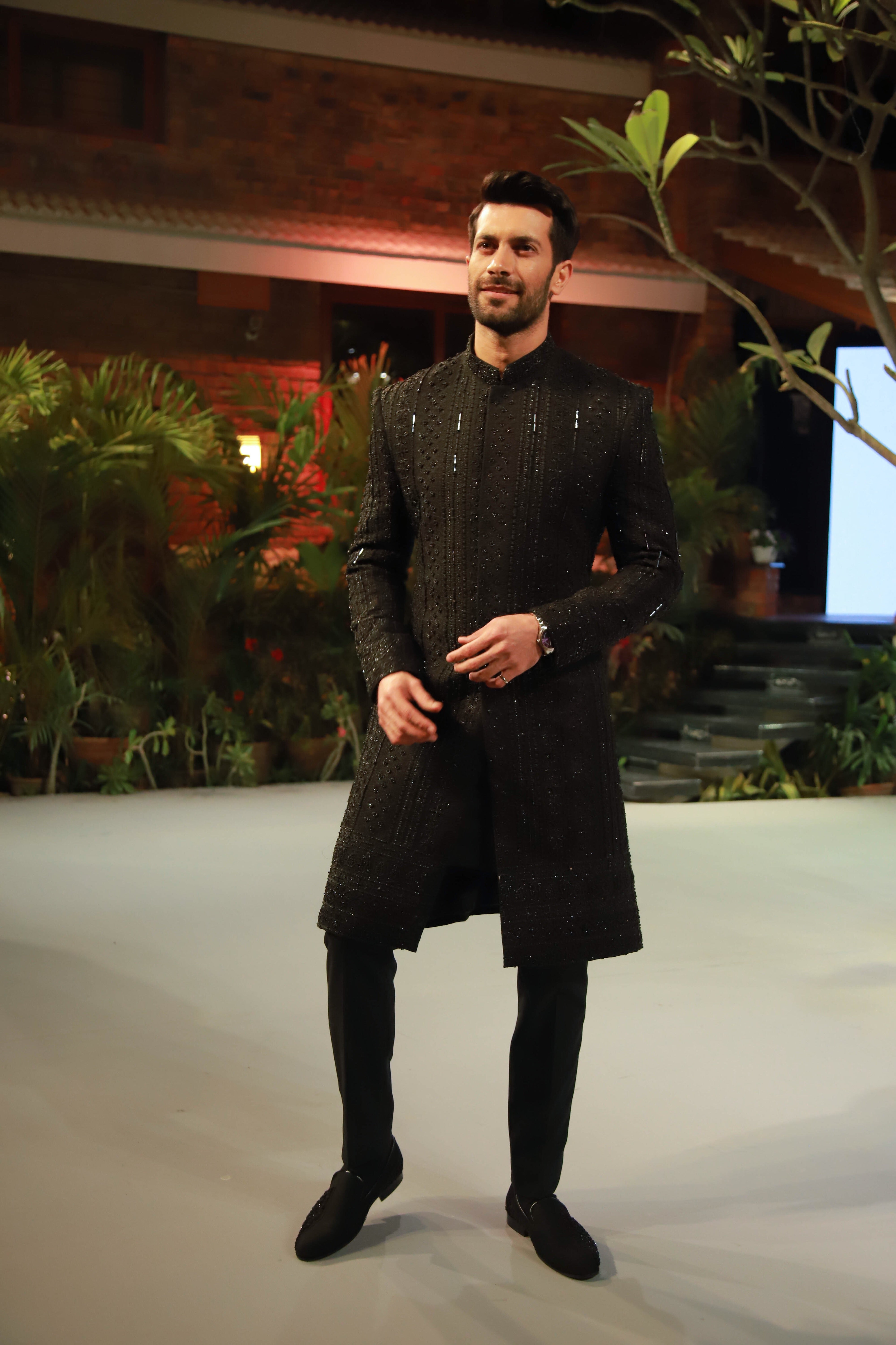 Black Indian Chikankari Sherwani