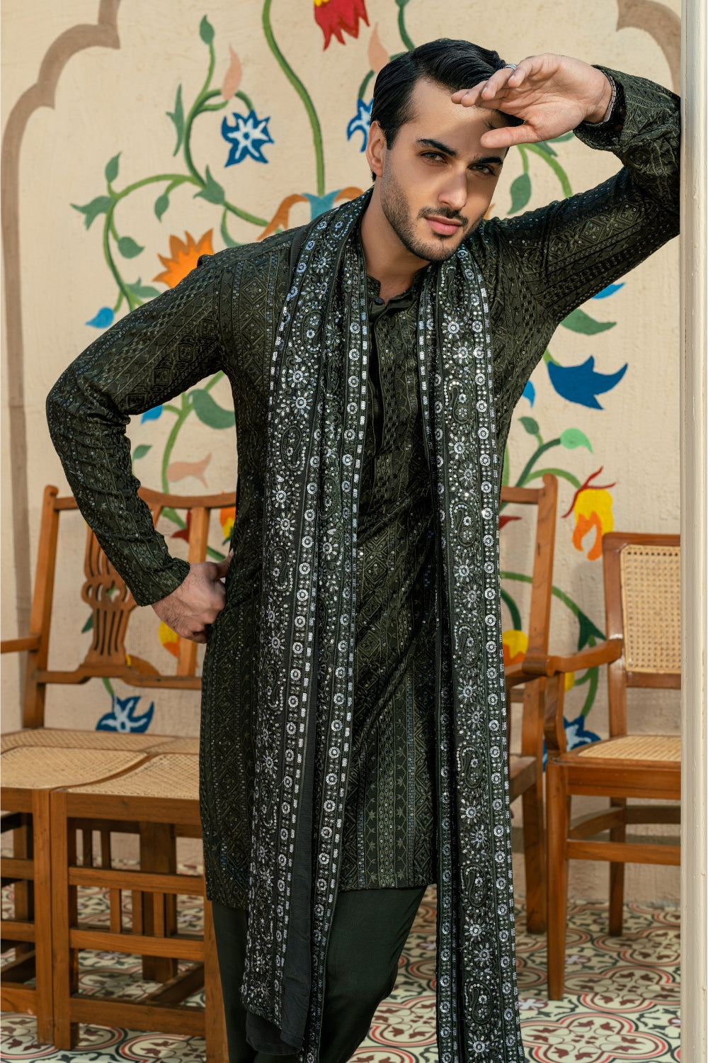Seaweed Kurta Trouser – Random Border Design