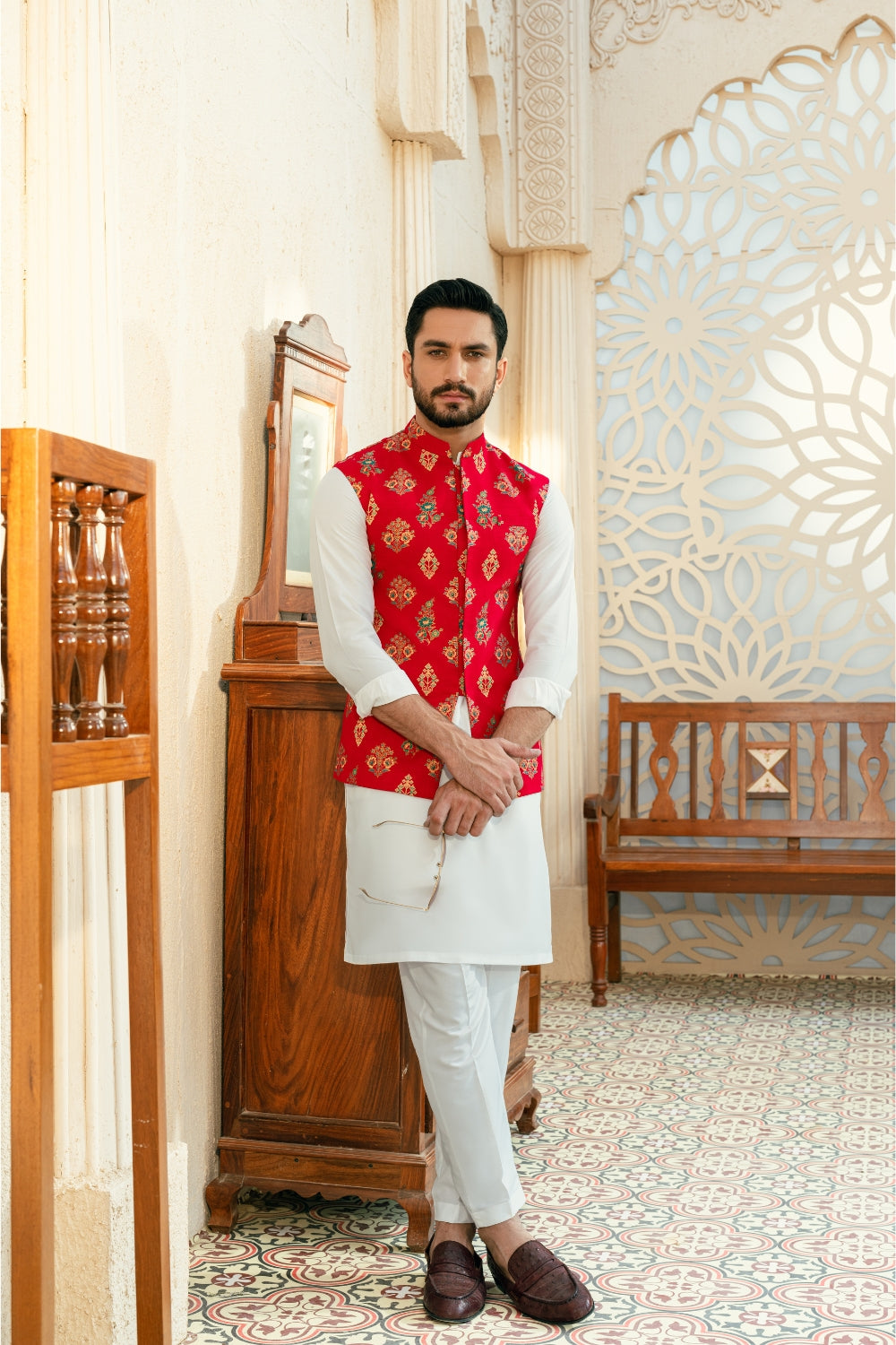 Hot pink Block Print Waistcoat