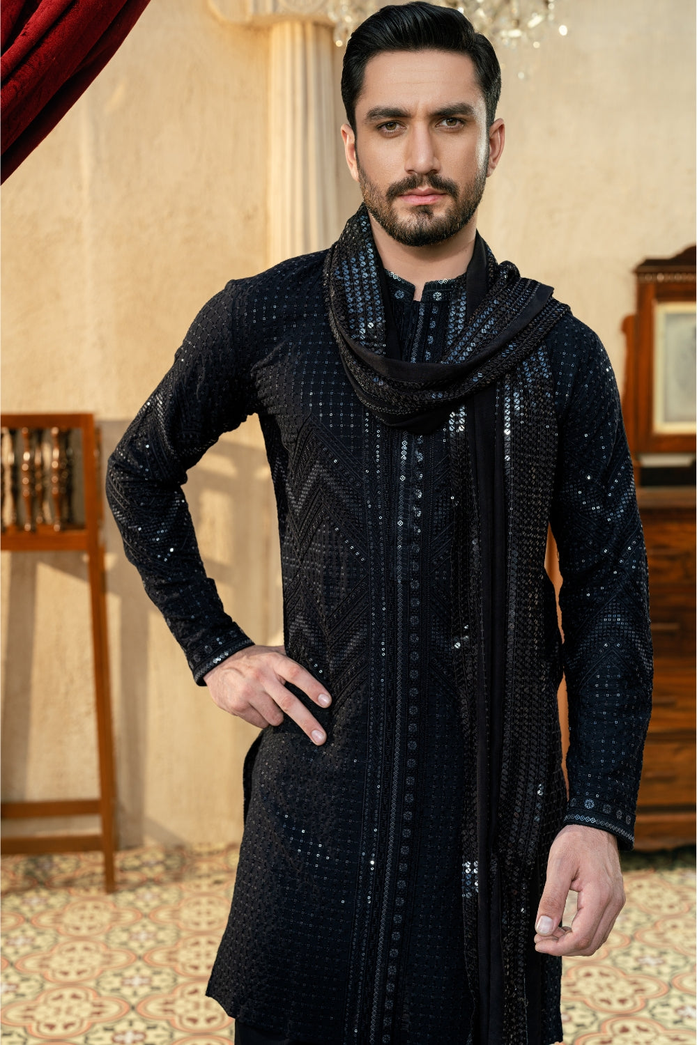 Black Zigzag Kurta Trouser/Shalwar