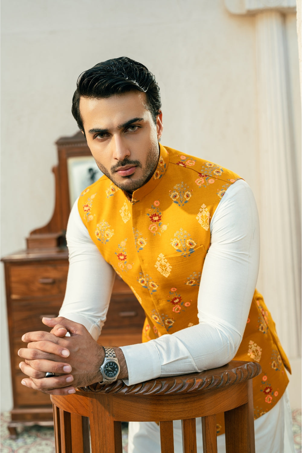 Yellow mustard Print Waistcoat