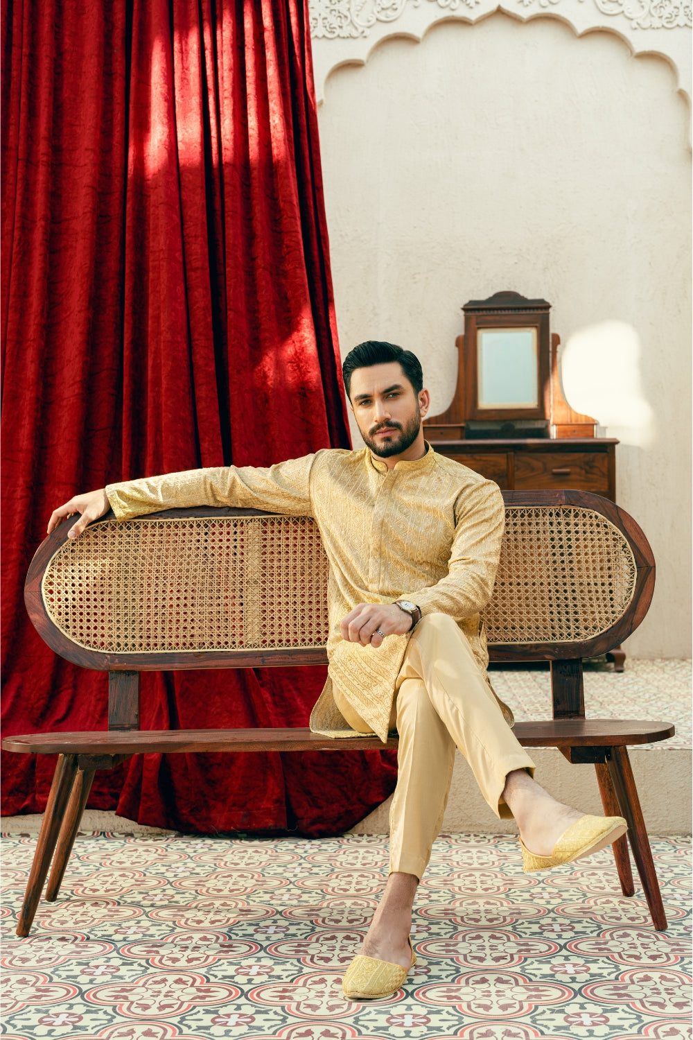 Pastel Yellow Kurta Trouser – Random Border Design