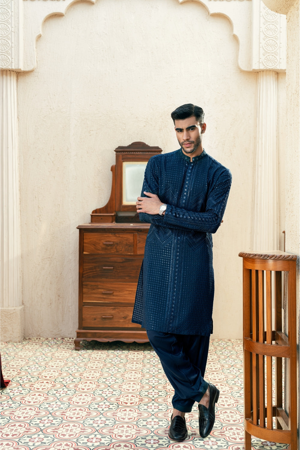Deep Turquoise Blue Zigzag Kurta Trouser/Shalwar