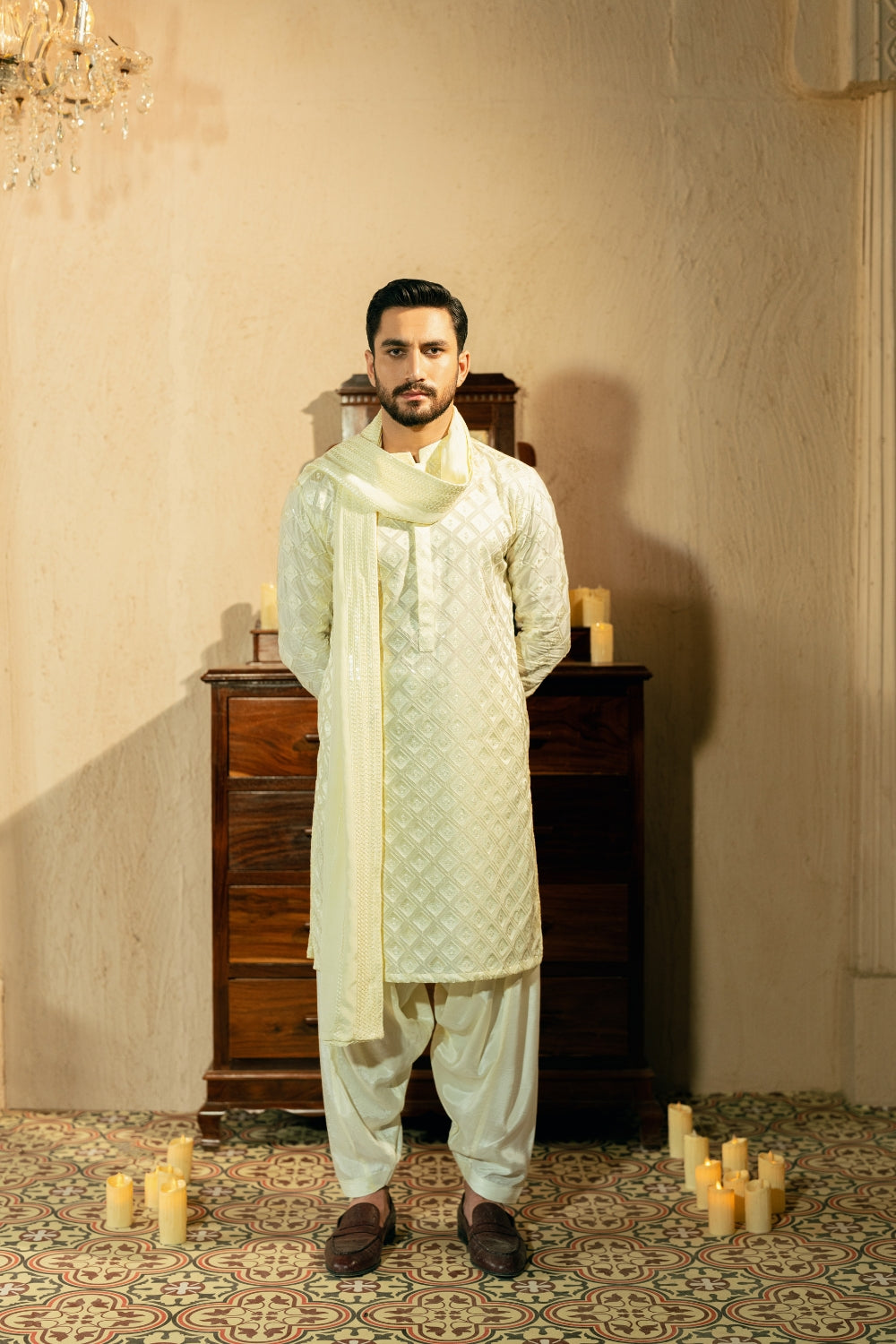 Big Diamond Cream Kurta Shalwar