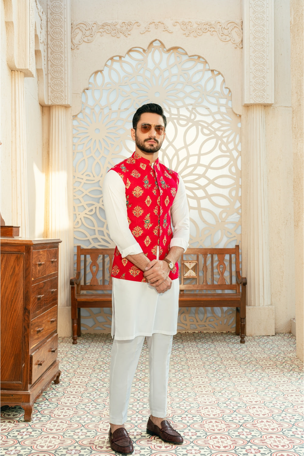 Hot pink Block Print Waistcoat