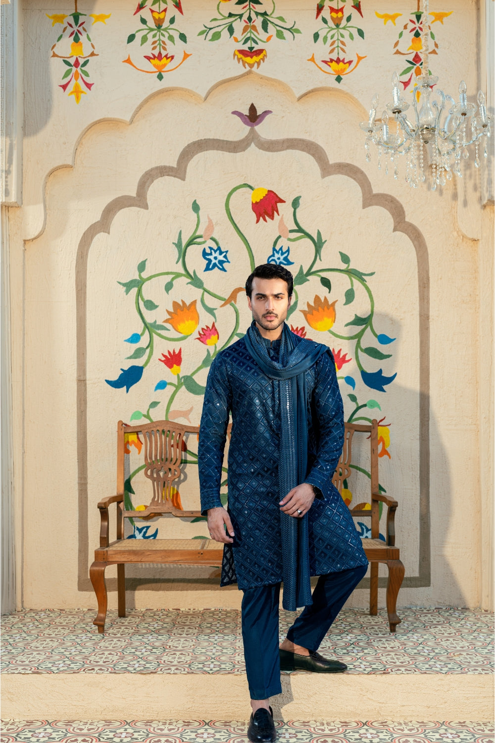 Big Diamond Navy Blue Kurta Trouser