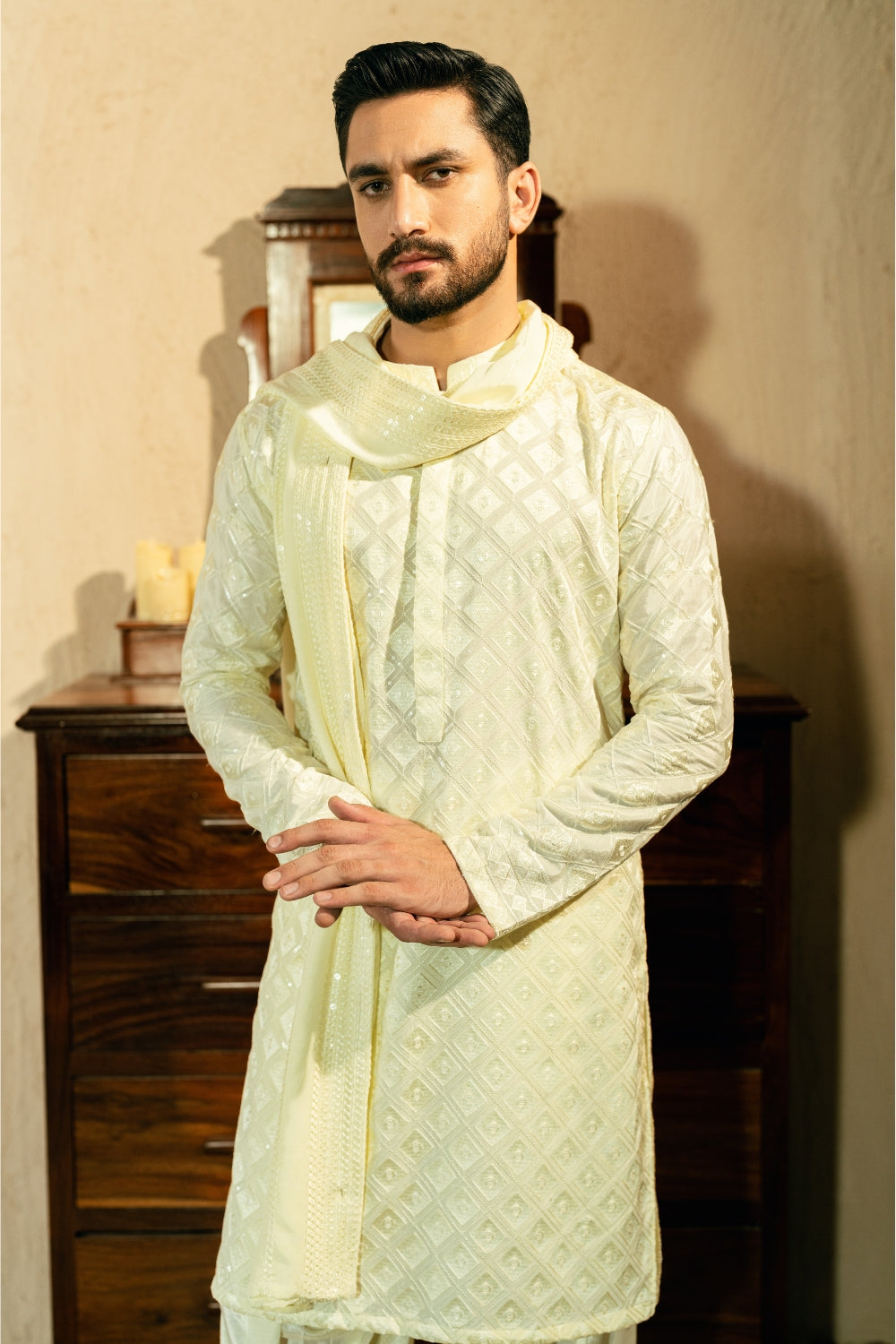 Big Diamond Cream Kurta Shalwar