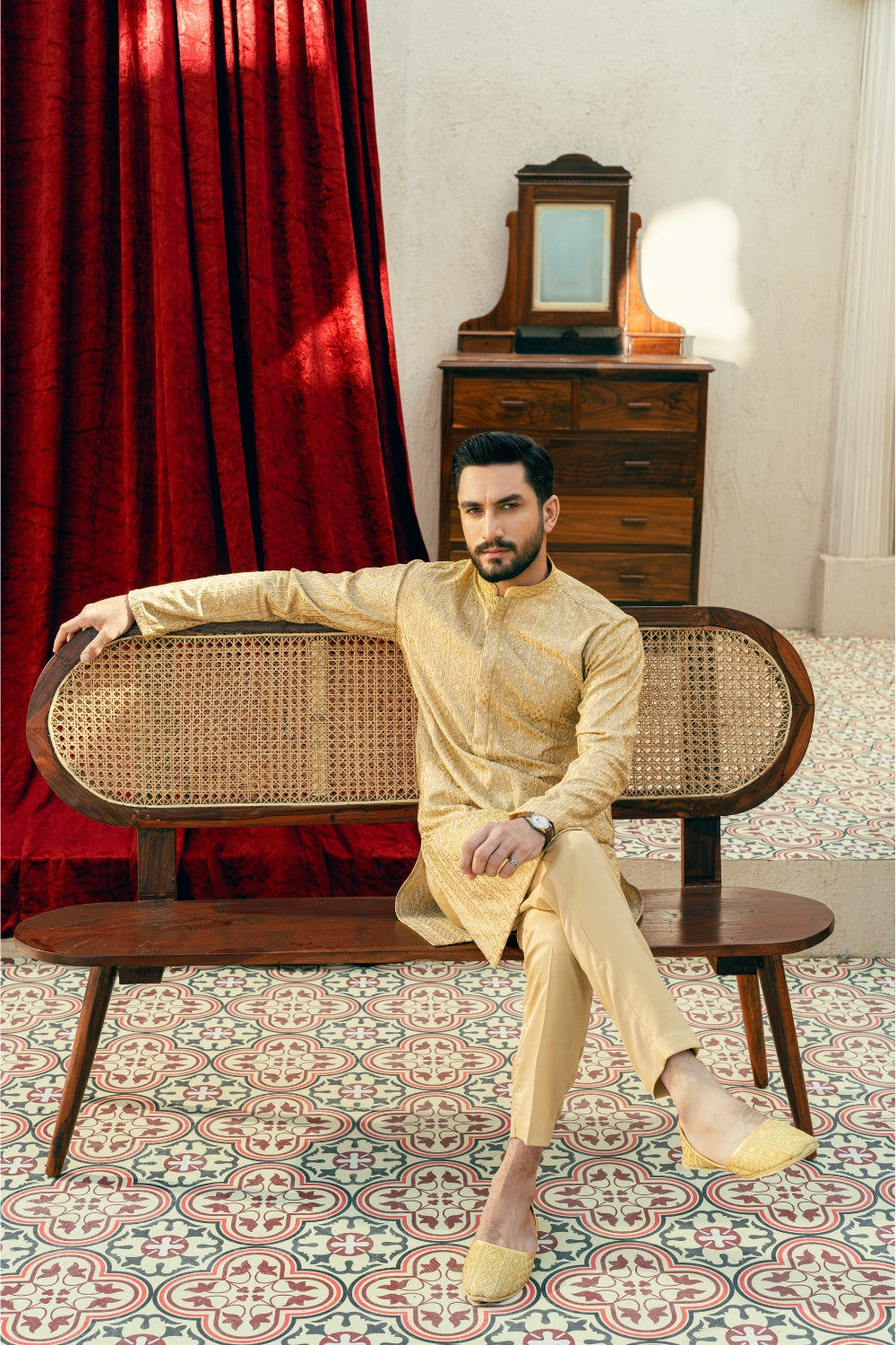 Pastel Yellow Kurta Trouser – Random Border Design