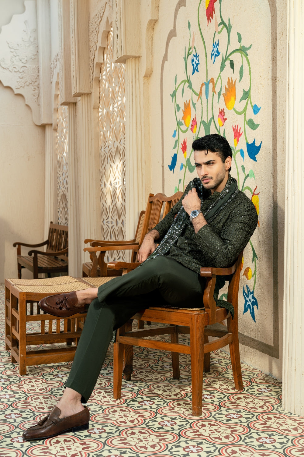 Seaweed Kurta Trouser – Random Border Design