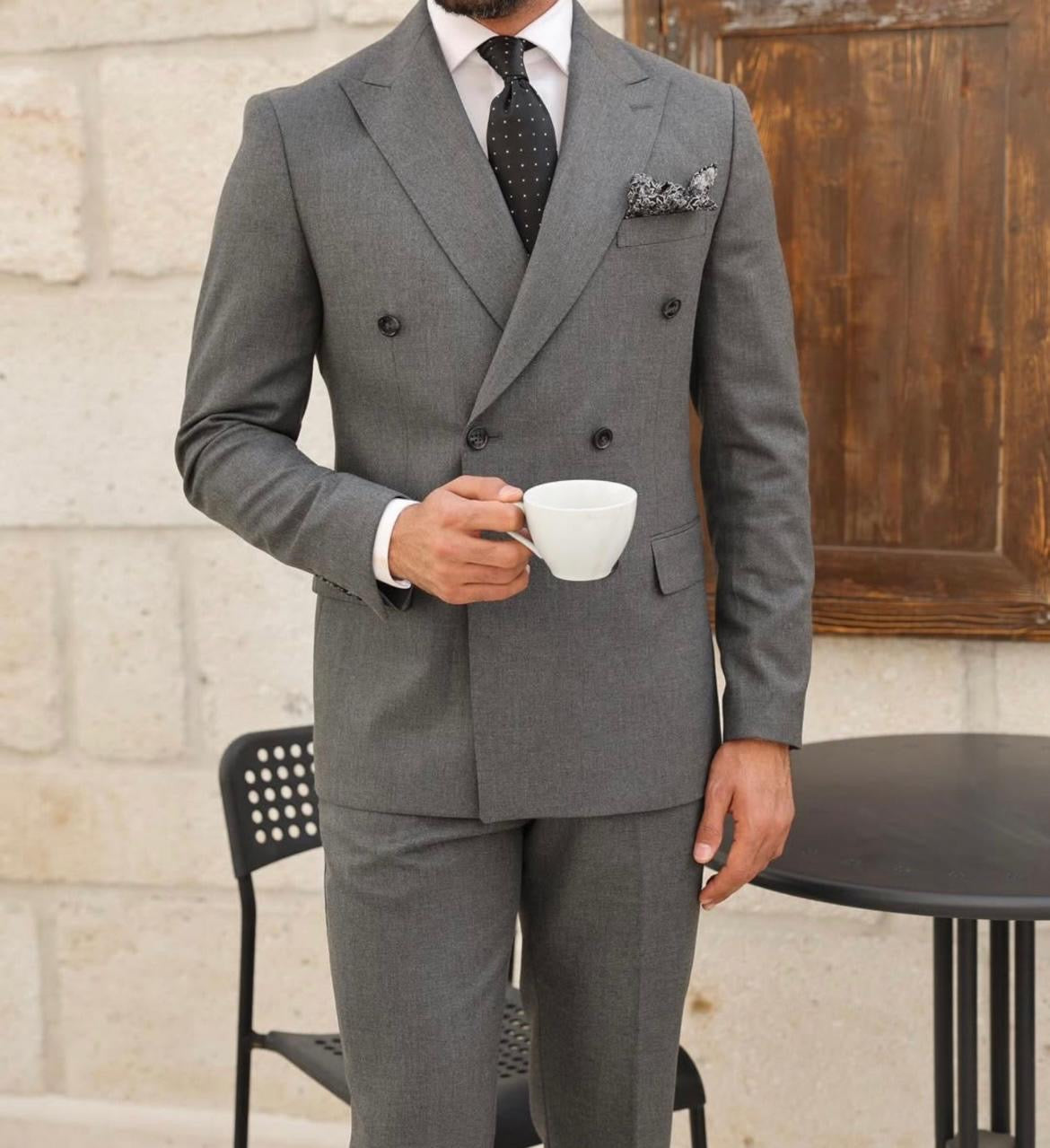Grey Double Breasted Suit.