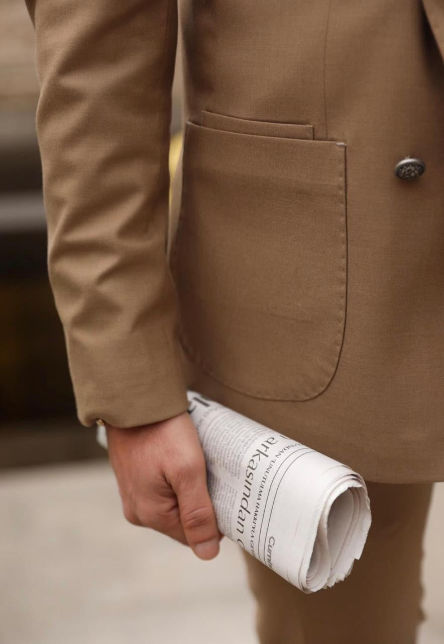 Men's Camel Double Breasted Suit.