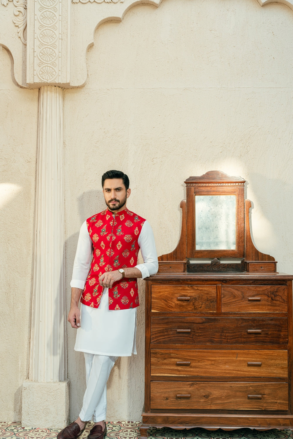 Hot pink Block Print Waistcoat