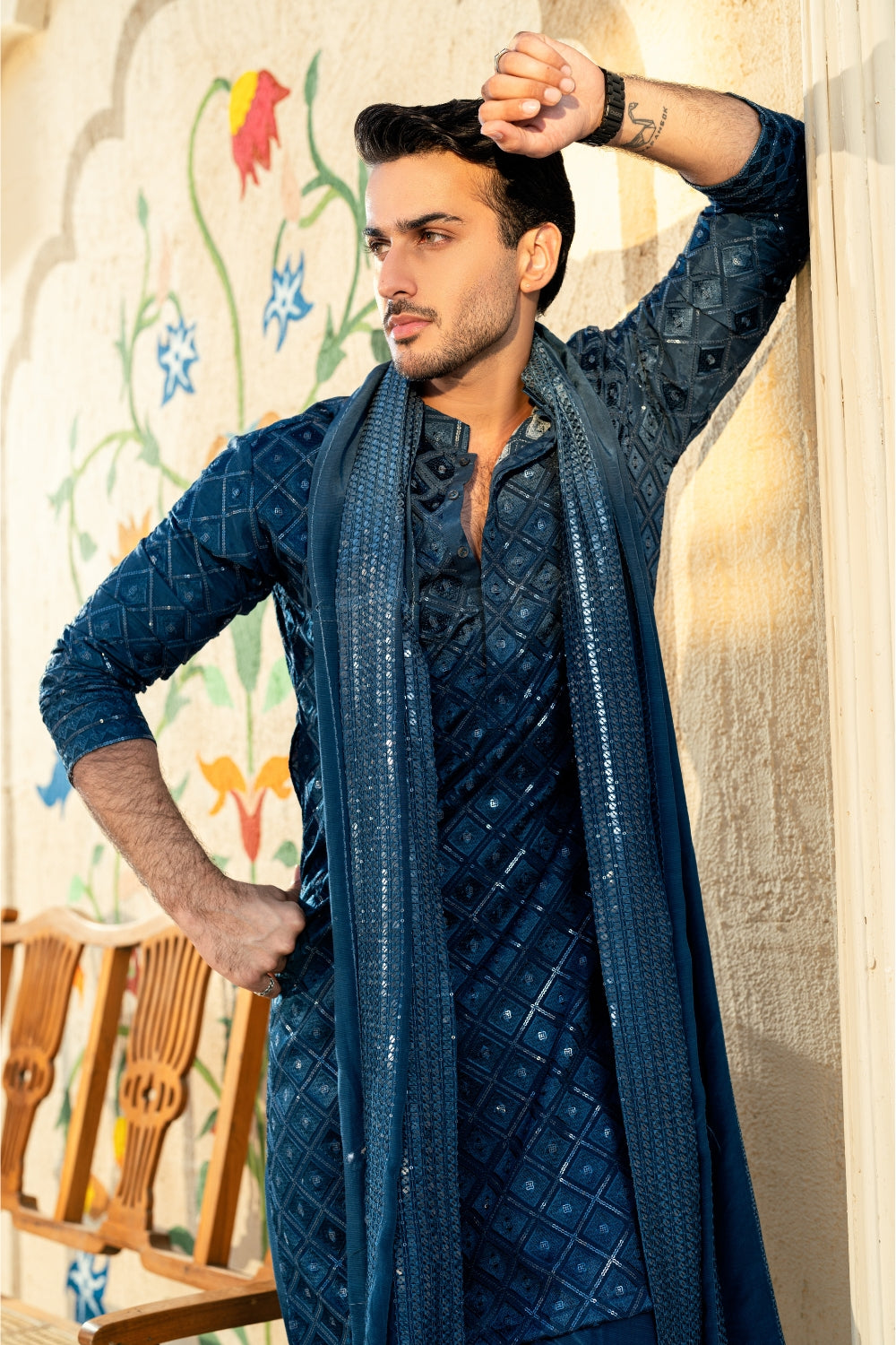 Big Diamond Navy Blue Kurta Trouser