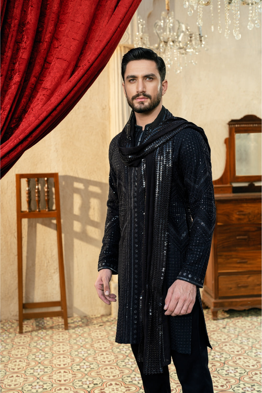 Black Zigzag Kurta Trouser/Shalwar