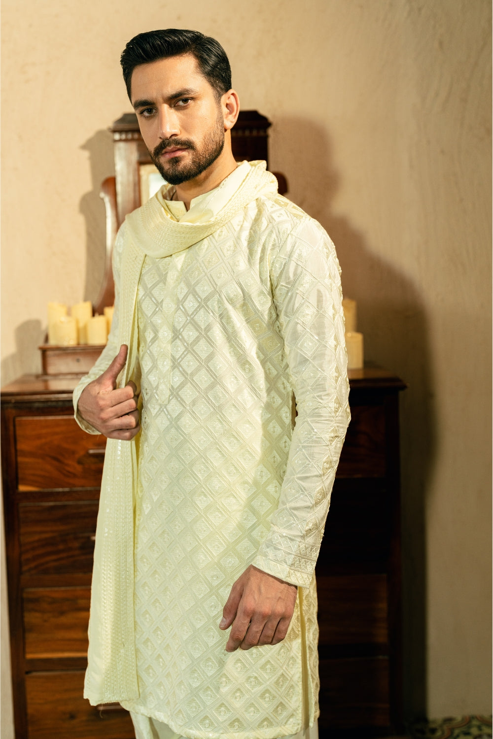 Big Diamond Cream Kurta Shalwar