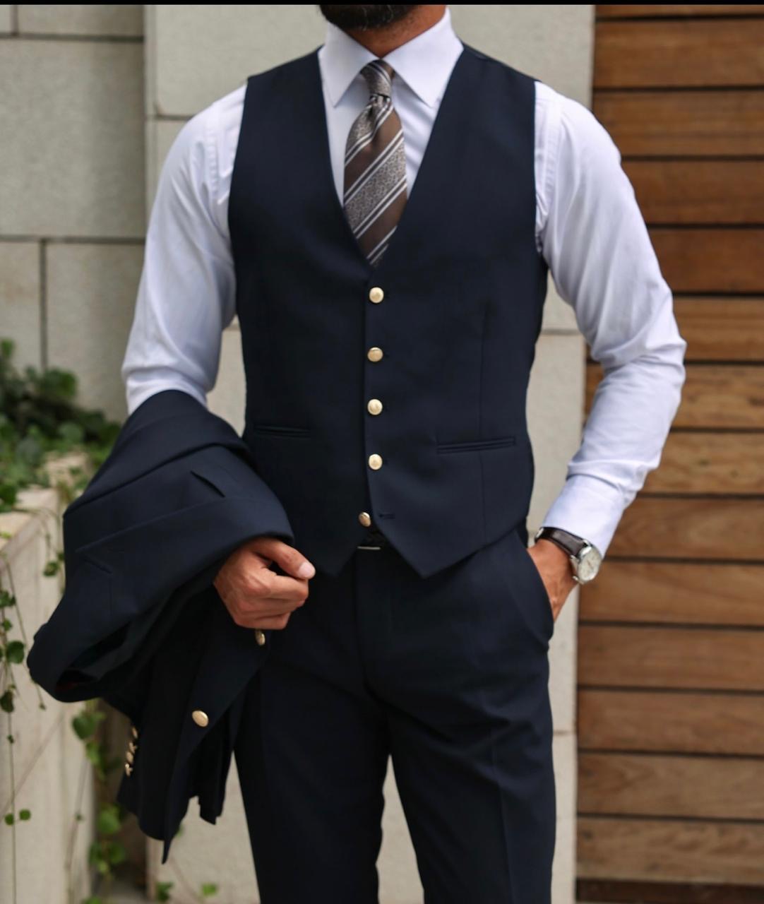 Solid Blue Three-Piece Suit.