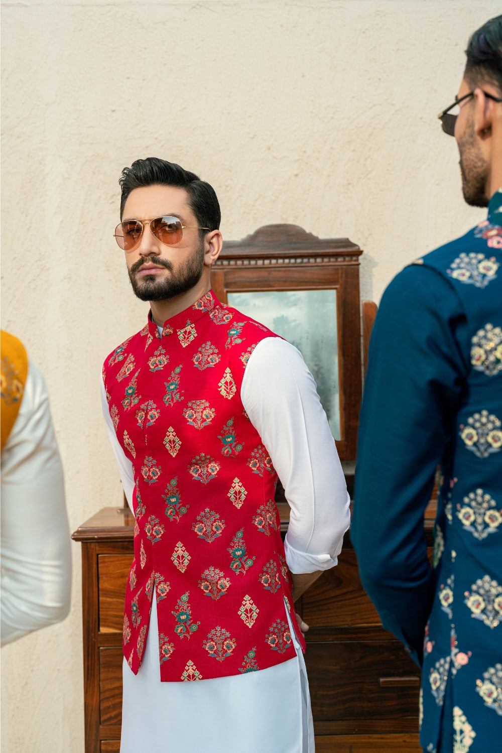 Hot pink Block Print Waistcoat