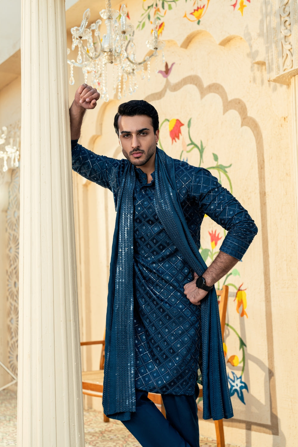 Big Diamond Navy Blue Kurta Trouser