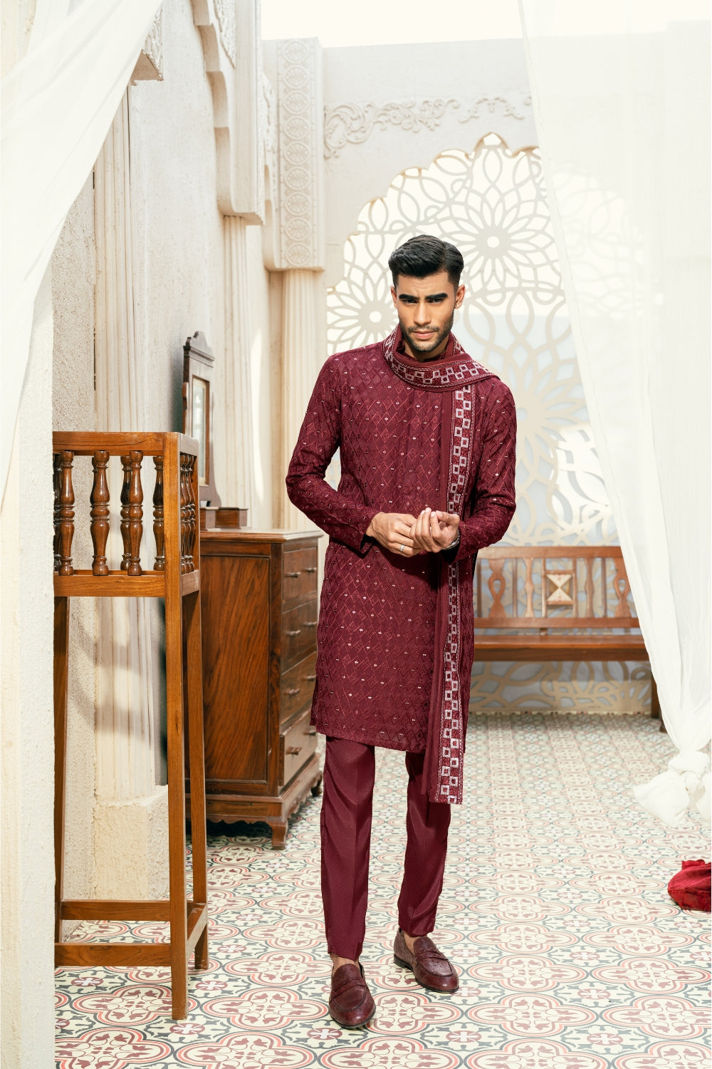 Diamond Maroon Kurta Trouser