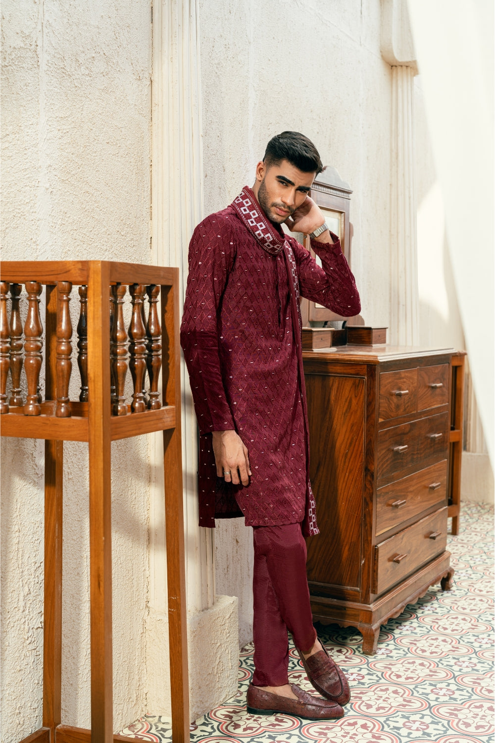 Diamond Maroon Kurta Trouser