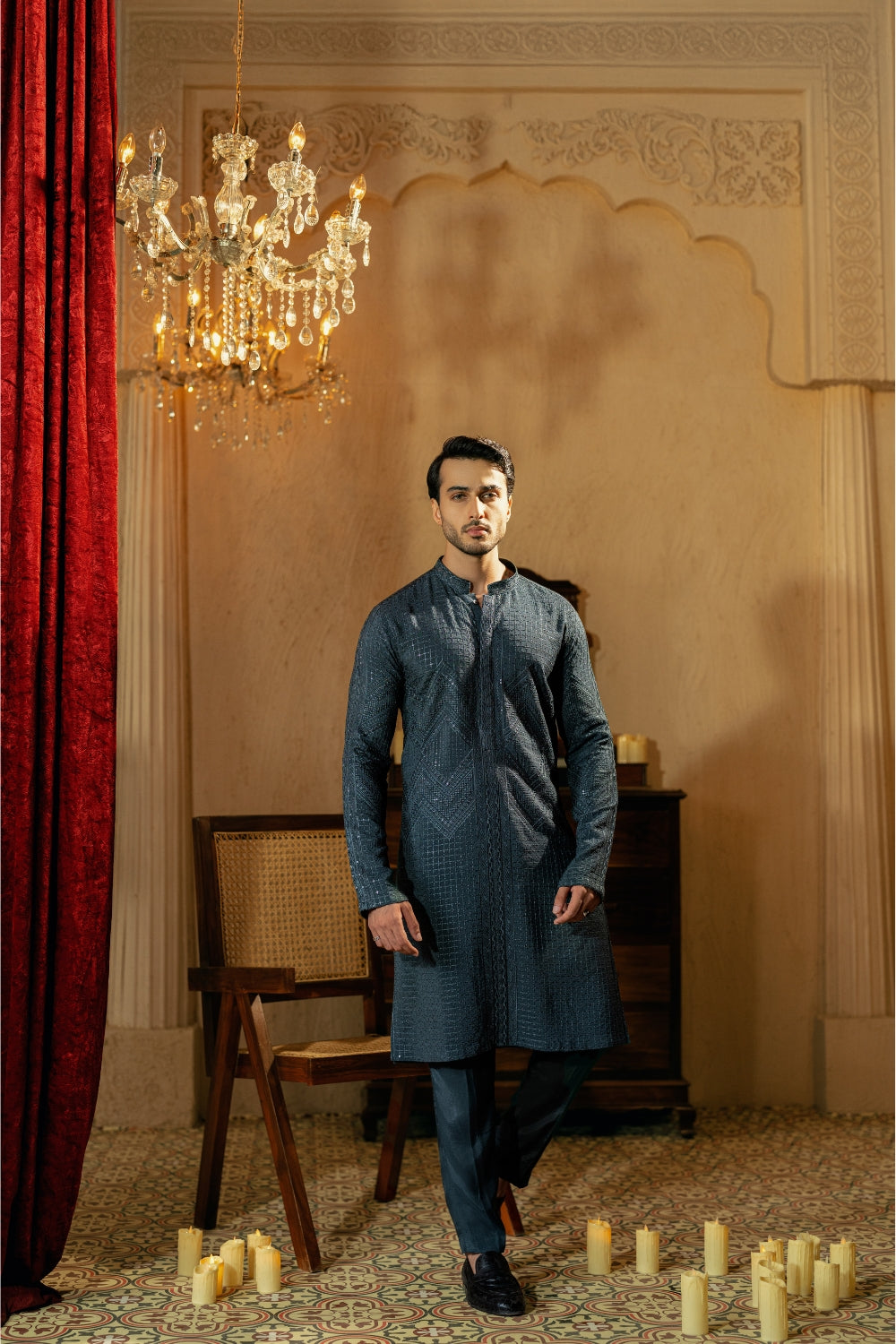 Charcoal Grey Zigzag Kurta Trouser/Shalwar