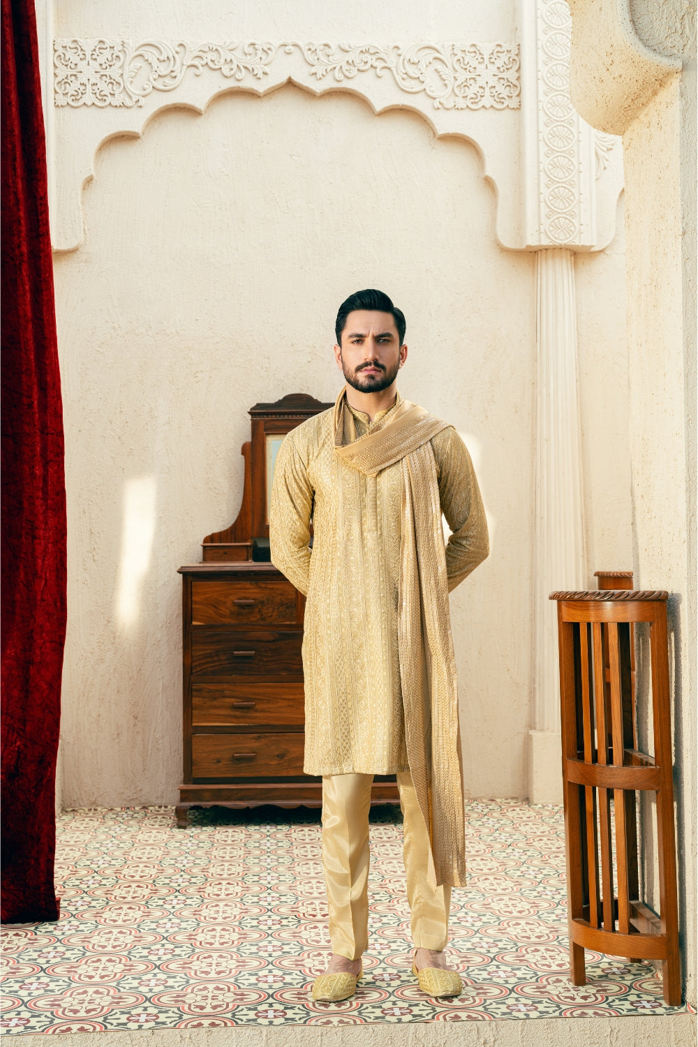 Pastel Yellow Kurta Trouser – Random Border Design