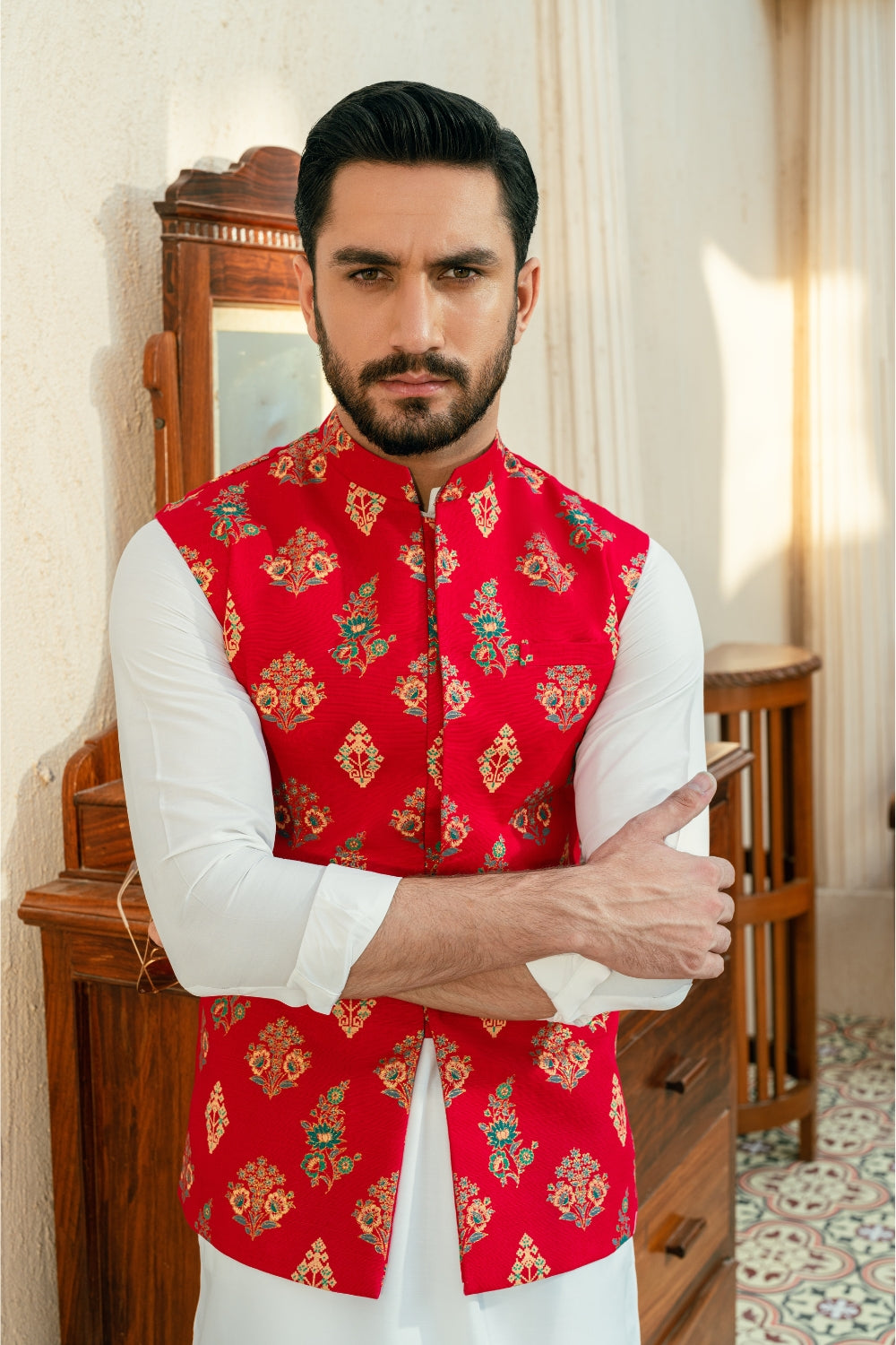 Hot pink Block Print Waistcoat