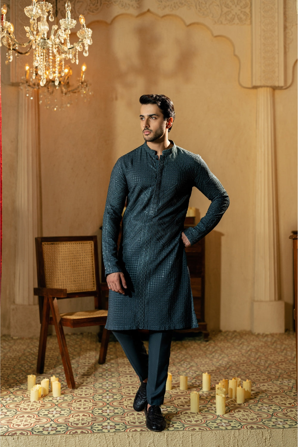 Charcoal Grey Zigzag Kurta Trouser/Shalwar