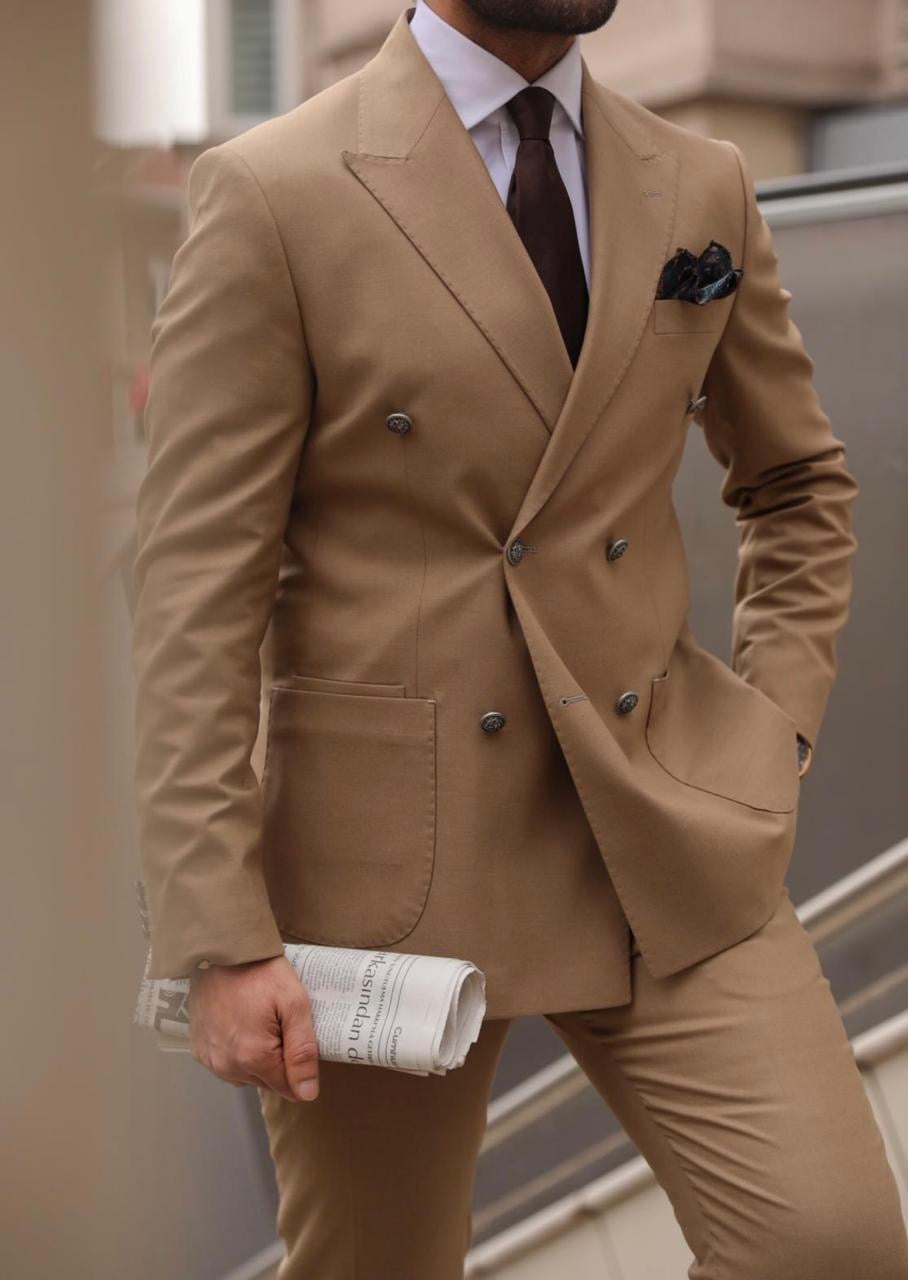 Men's Camel Double Breasted Suit.
