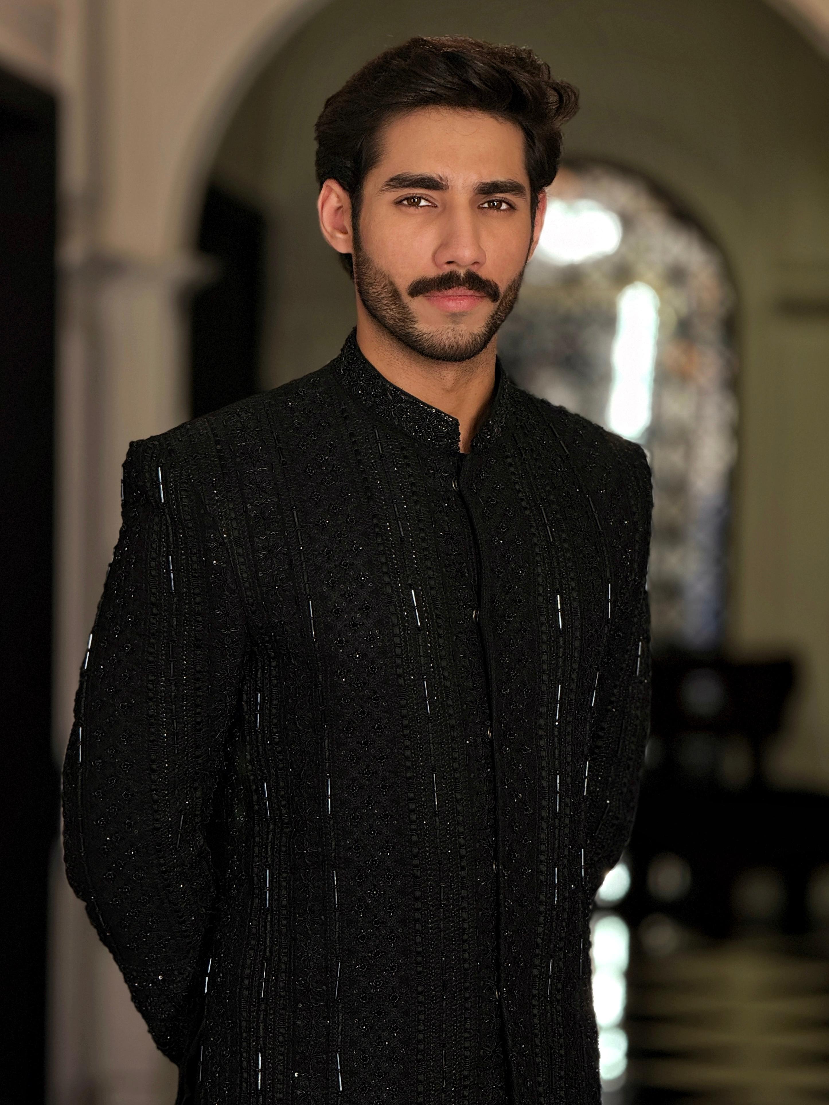 Black Indian Chikankari Sherwani