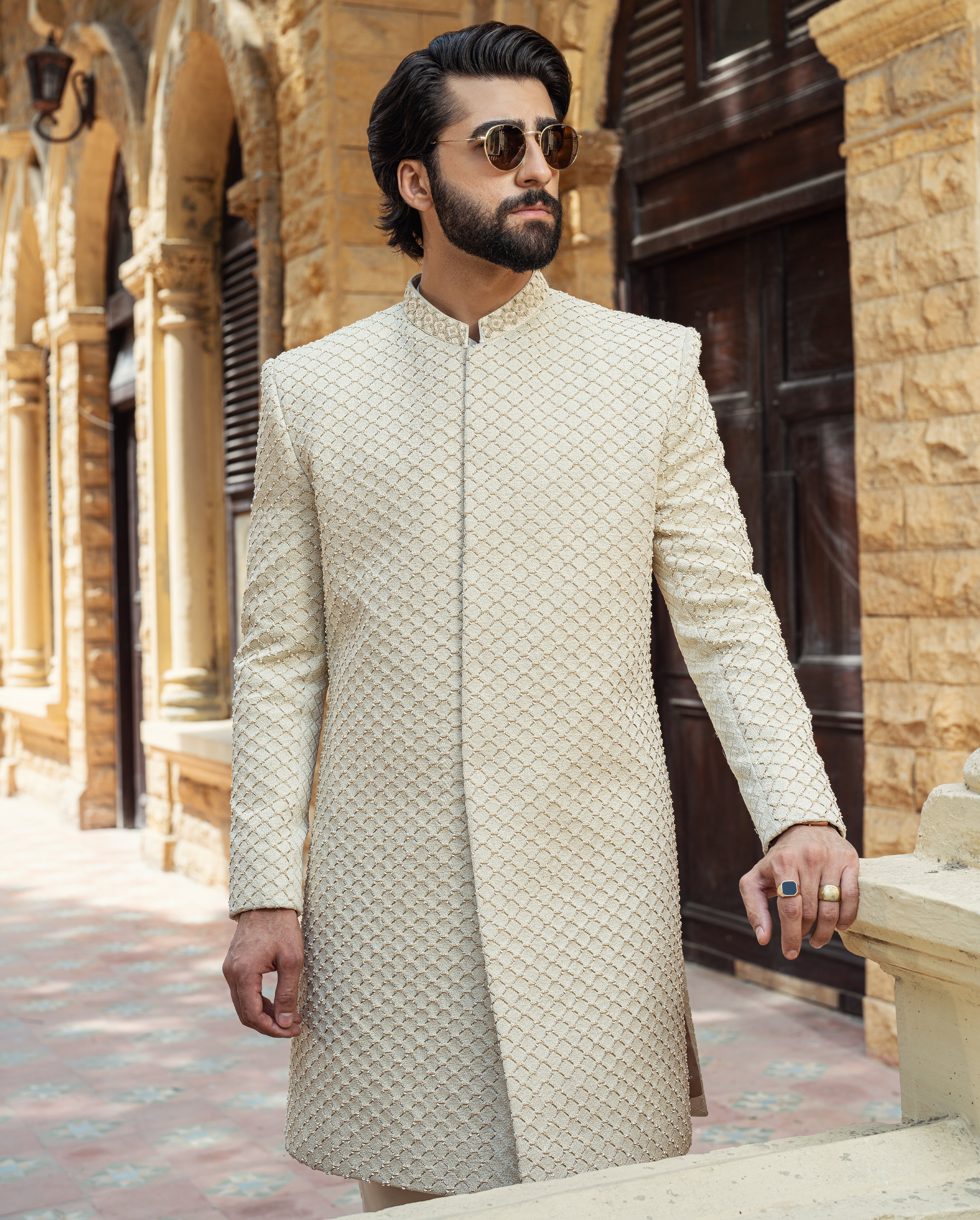 Off White Diamond Sherwani