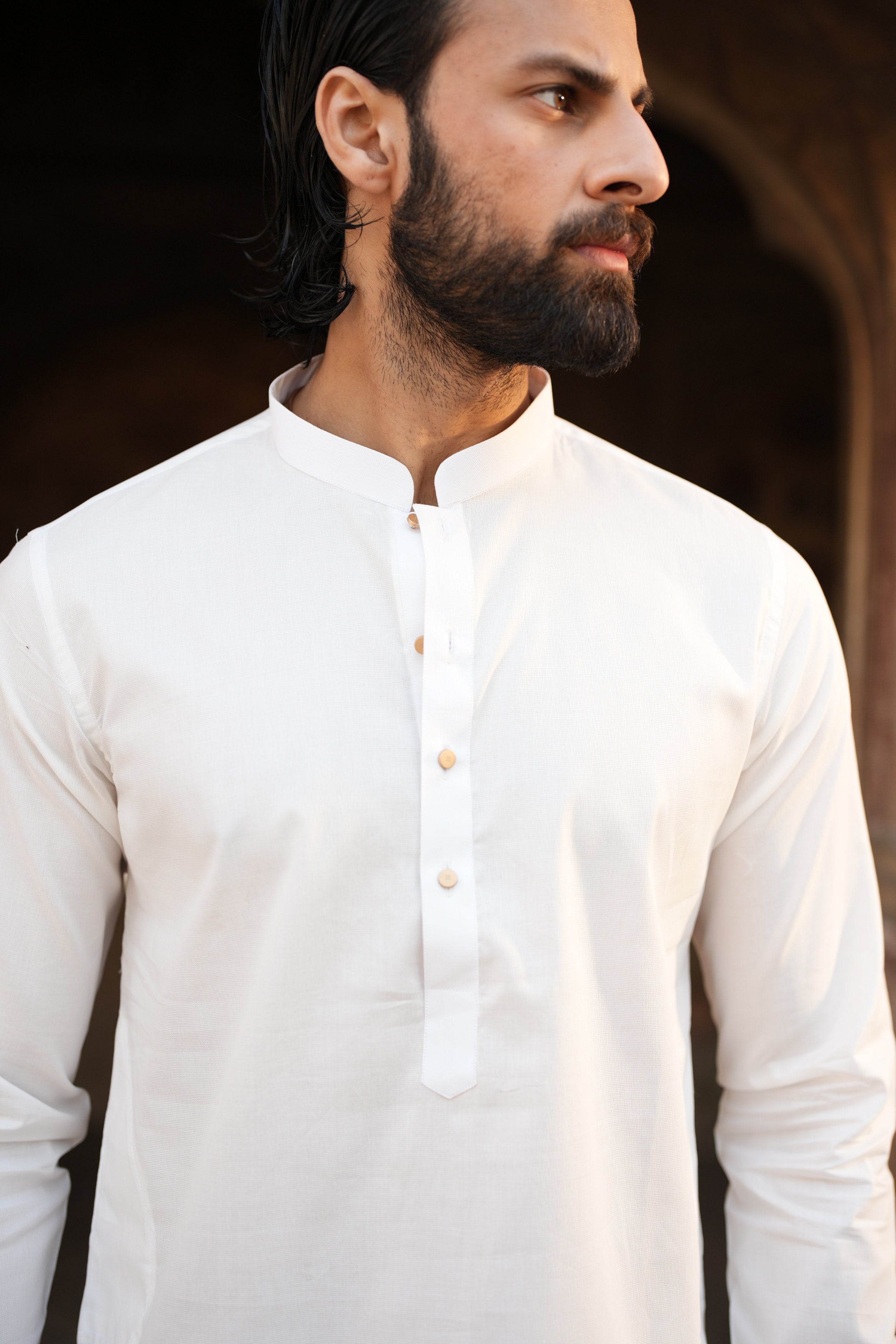 Classic White Sherwani Collar Kurta Trouser