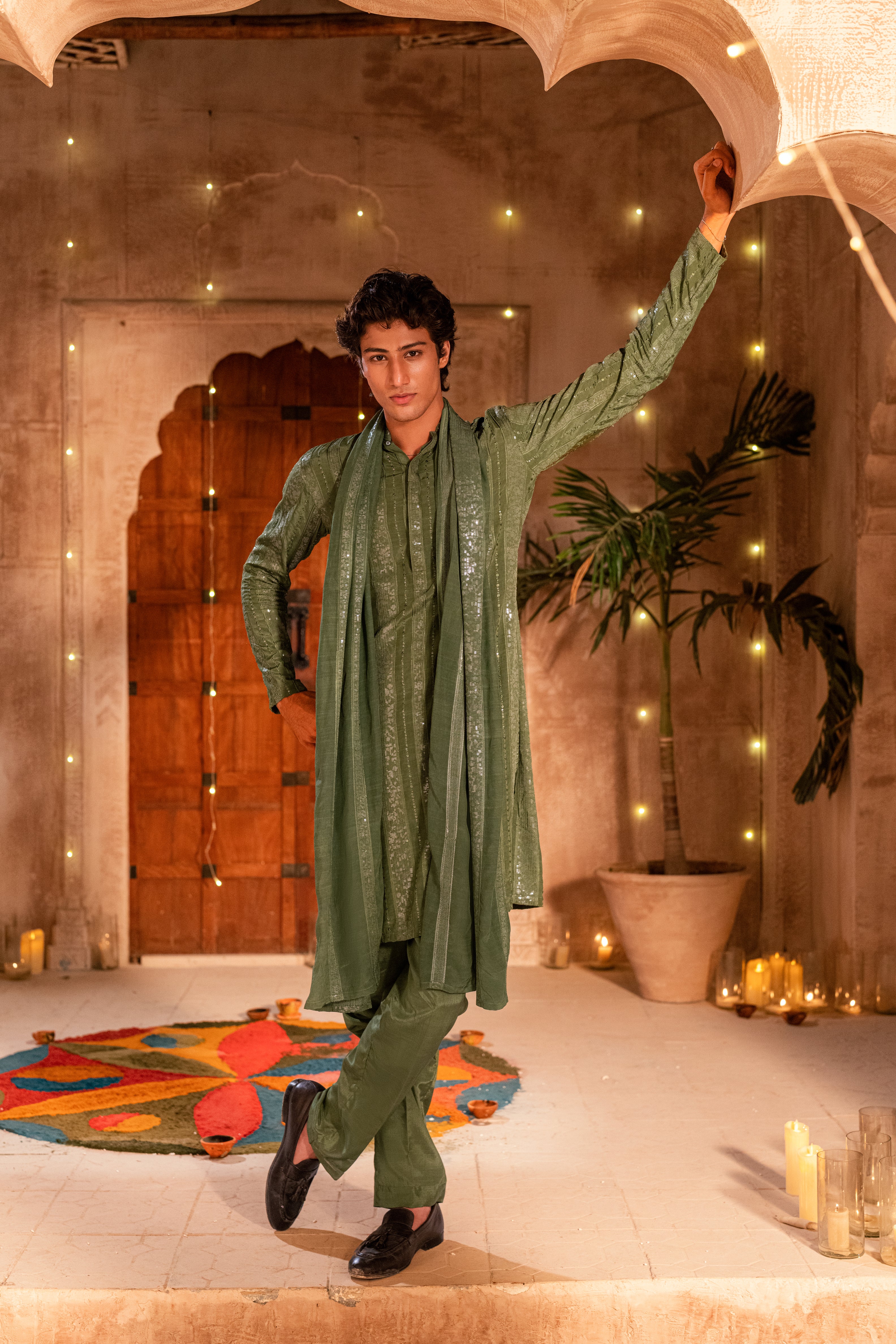 GREEN SEQUENCE KURTA PAJAMA
