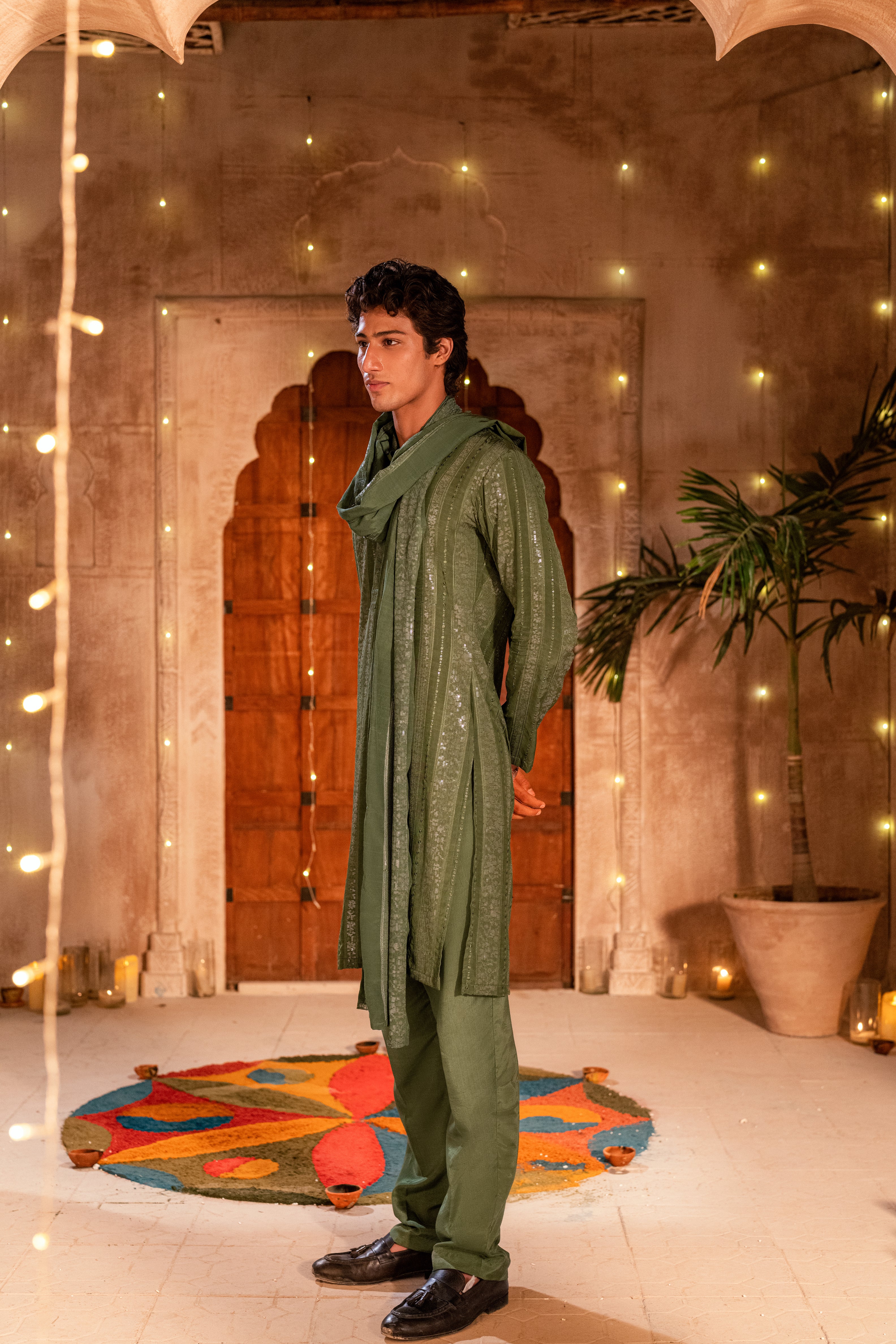 GREEN SEQUENCE KURTA PAJAMA