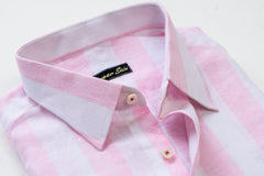 SOFT PINK STRIPES SHIRT LINEN FABRIC