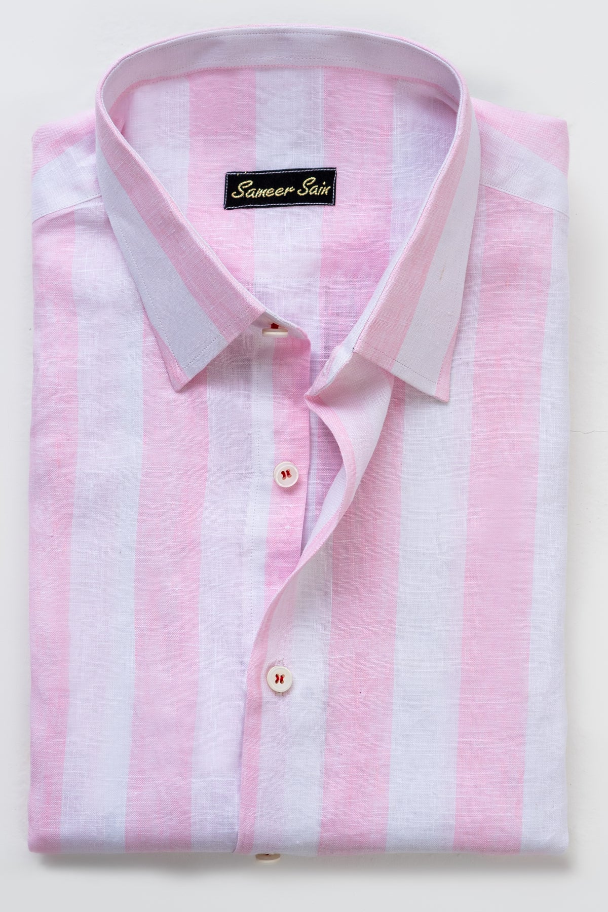 SOFT PINK STRIPES SHIRT LINEN FABRIC