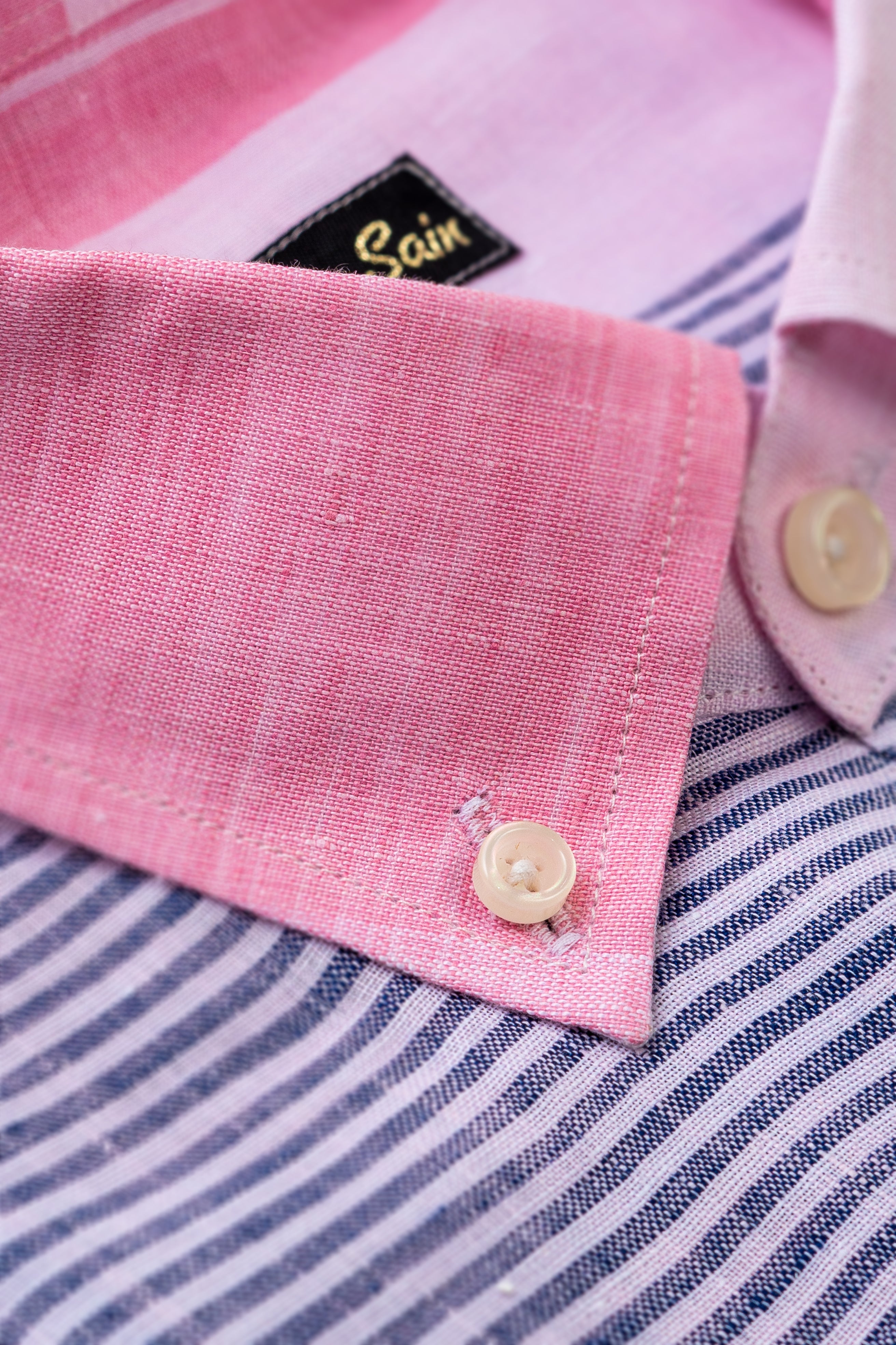 BLUE AND PINK SHIRT BUTTON DOWN LINEN FABRIC