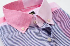 BLUE AND PINK SHIRT BUTTON DOWN LINEN FABRIC