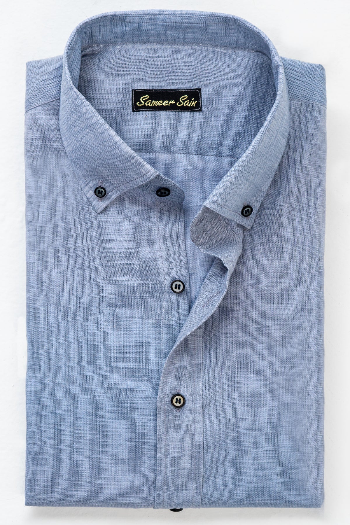 GREY SHIRT BUTTON DOWN COLLAR  LINEN FABRIC