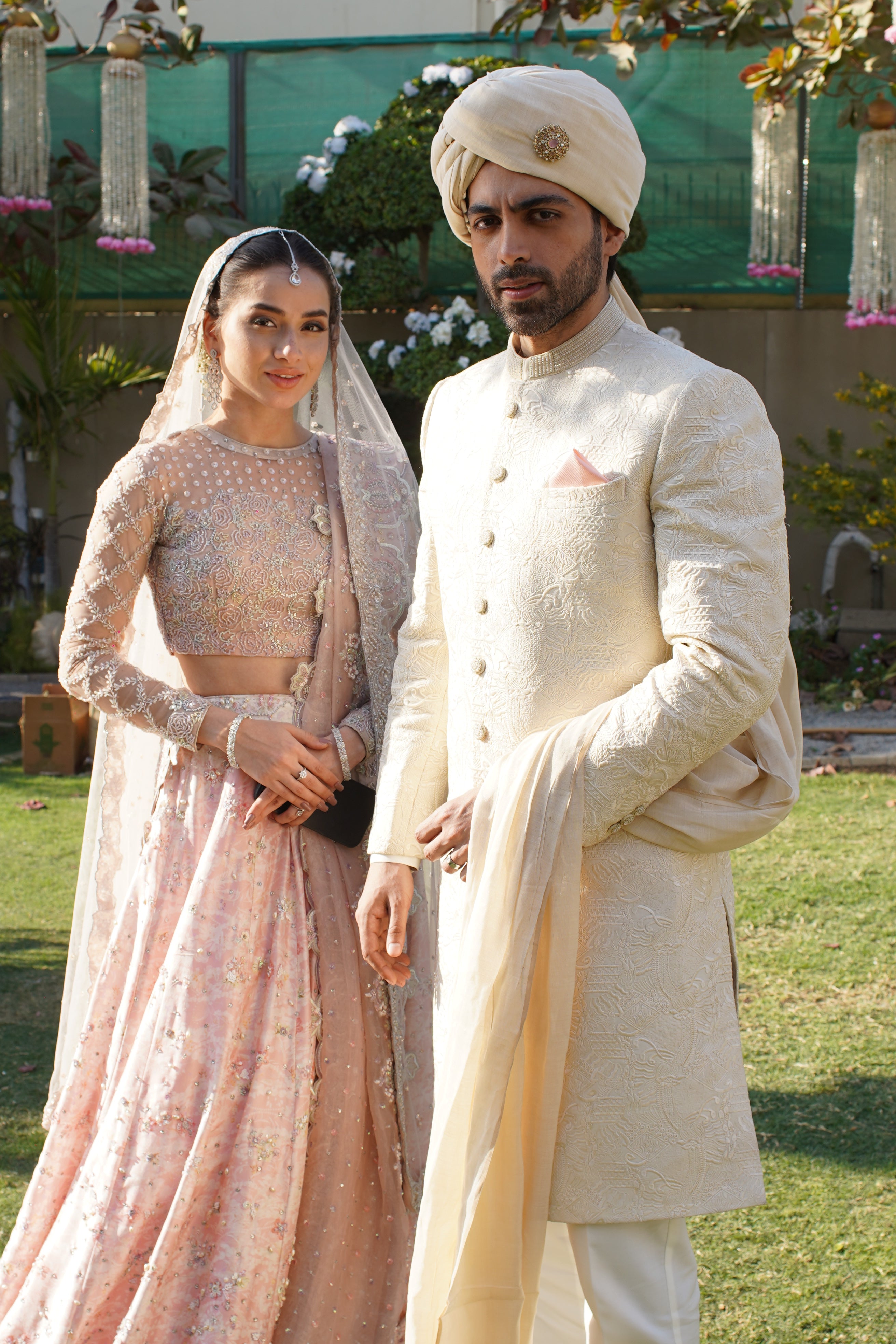 IVORY SHERWANI COLLAR AND BUTTON  EMBLESHMENT