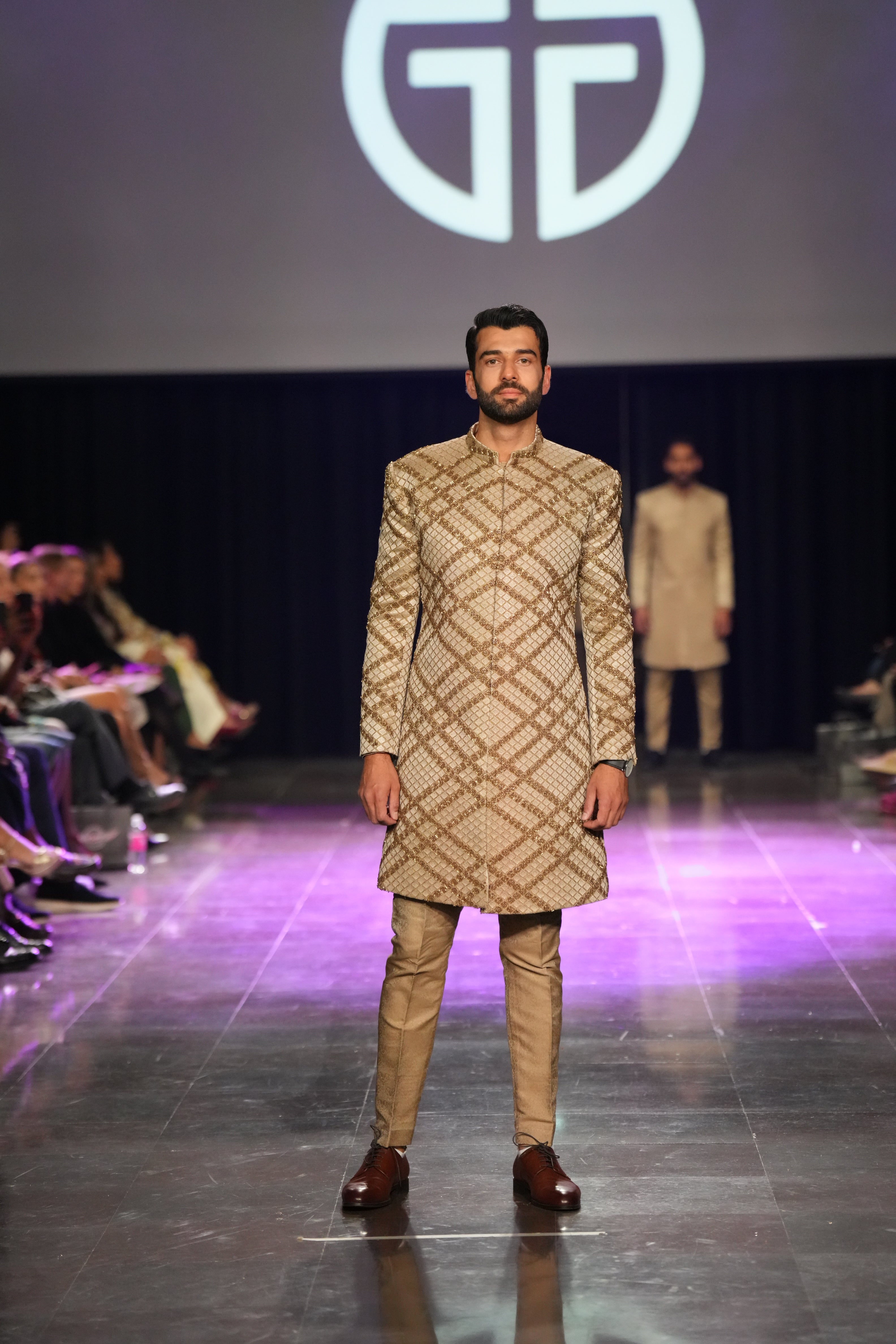 BROWN COPPER CROSS CHECK  DIAMOND SHERWANI