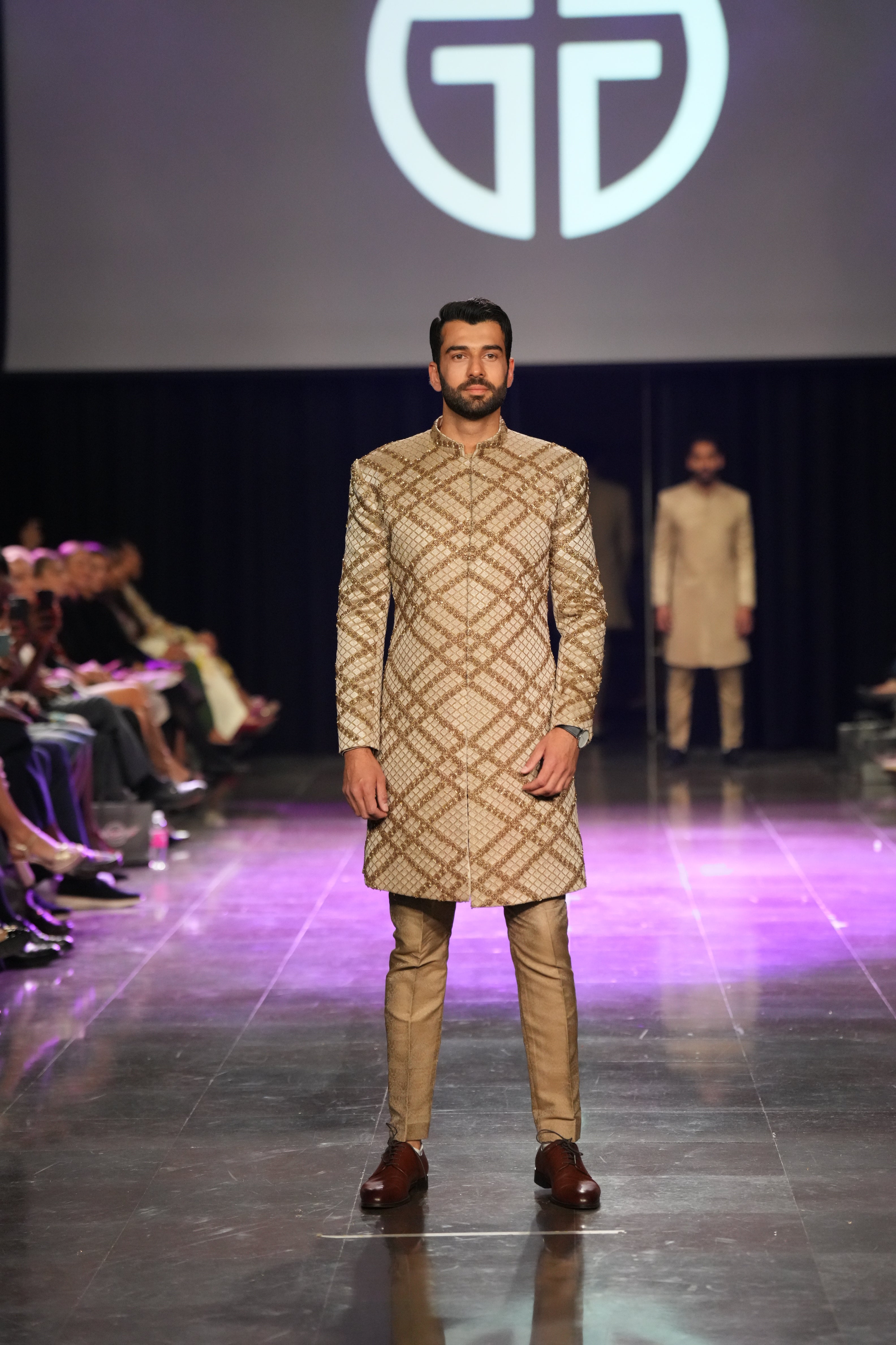 BROWN COPPER CROSS CHECK  DIAMOND SHERWANI