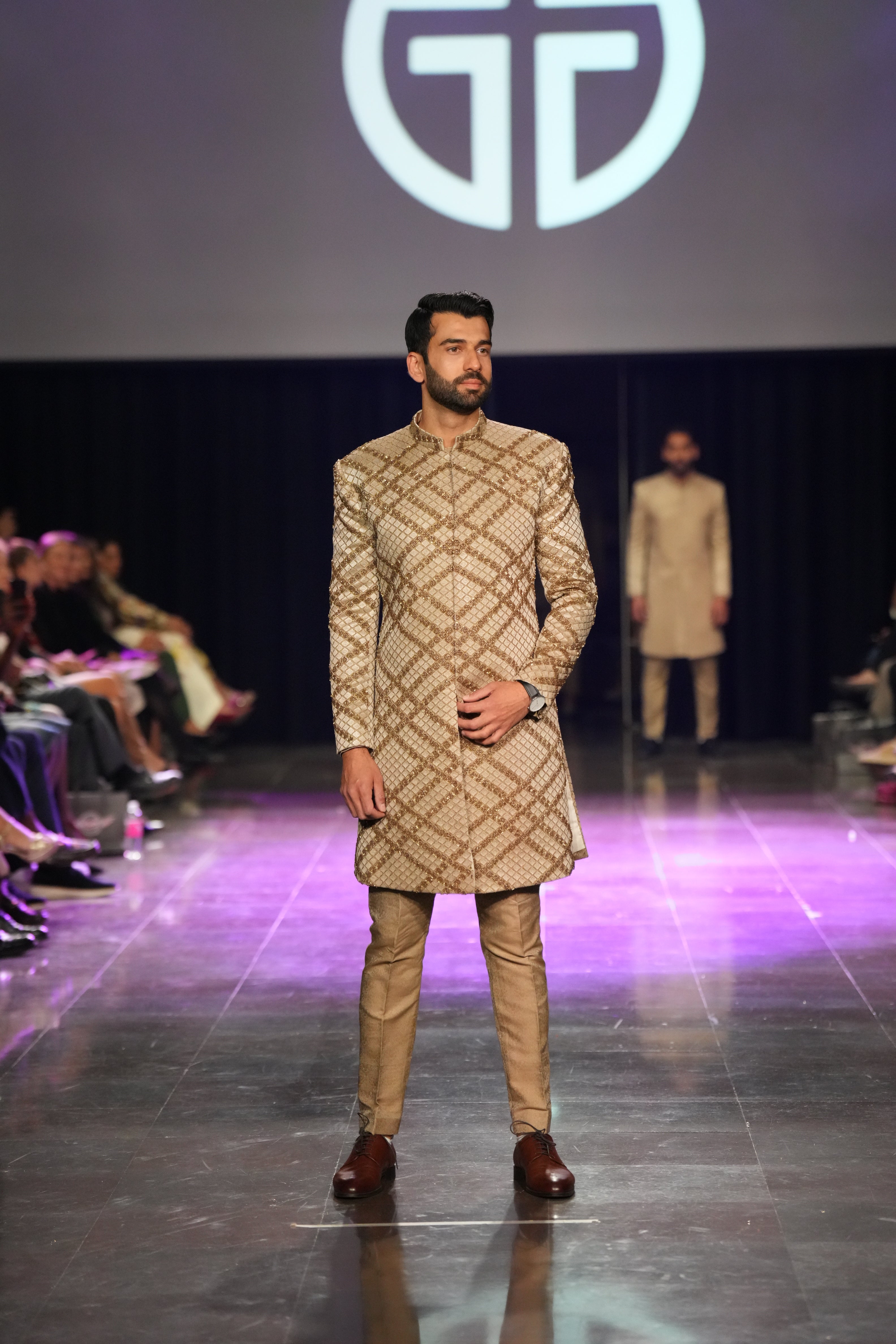 BROWN COPPER CROSS CHECK  DIAMOND SHERWANI